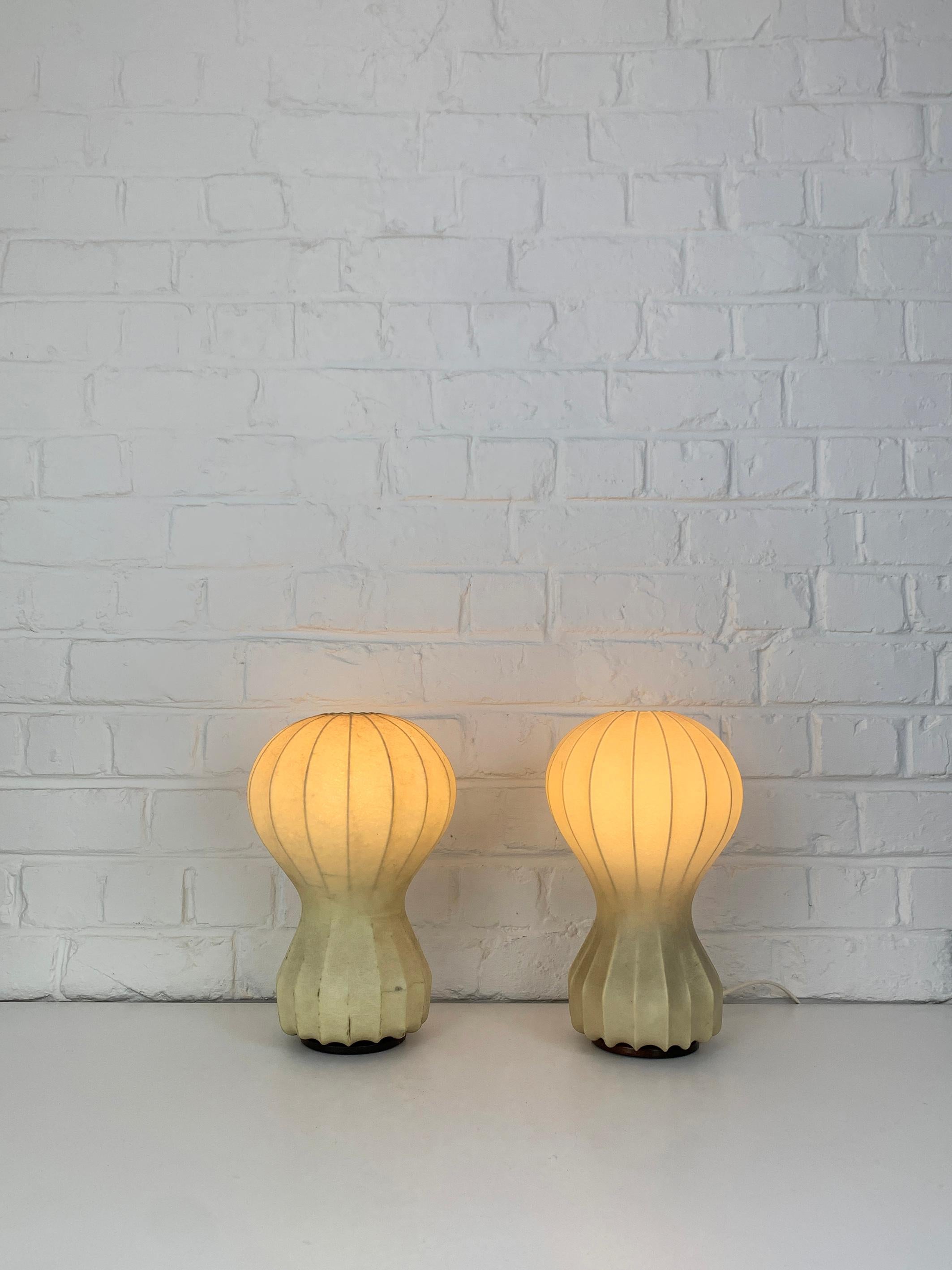 Pair small cocoon Gatto Table Lamps Achille & Pier Castiglioni Flos Italy 1960 1
