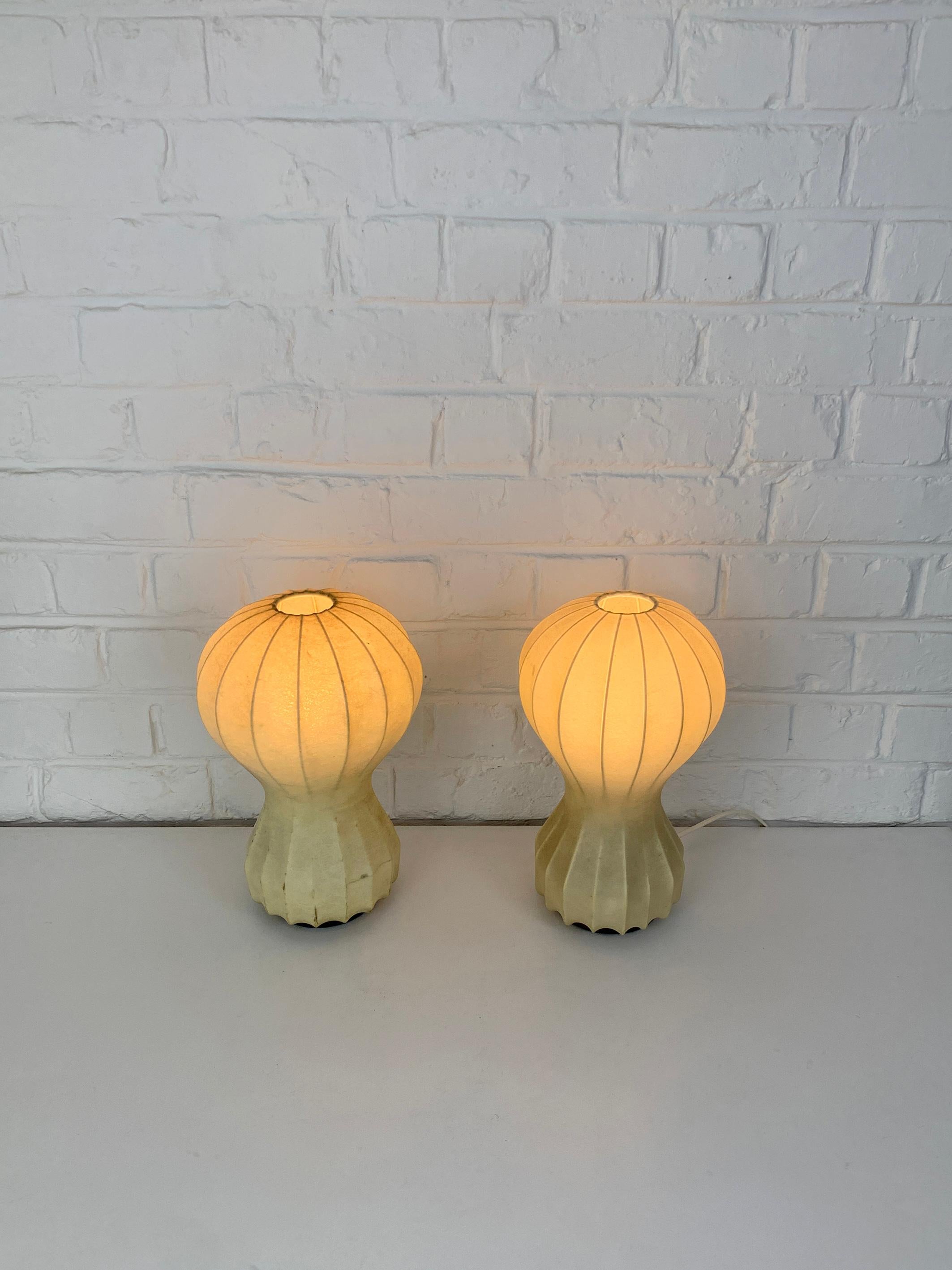 Pair small cocoon Gatto Table Lamps Achille & Pier Castiglioni Flos Italy 1960 2