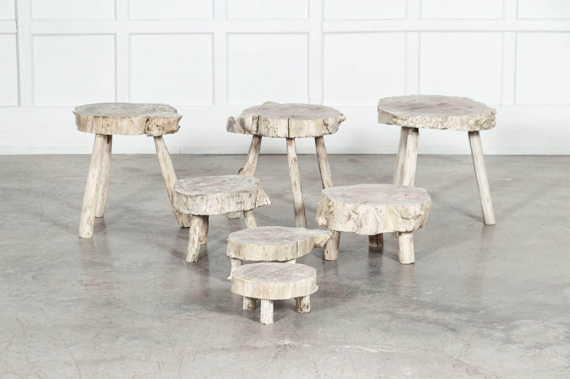 Pair Small French Bleached Elm Side Tables / Stools For Sale 7
