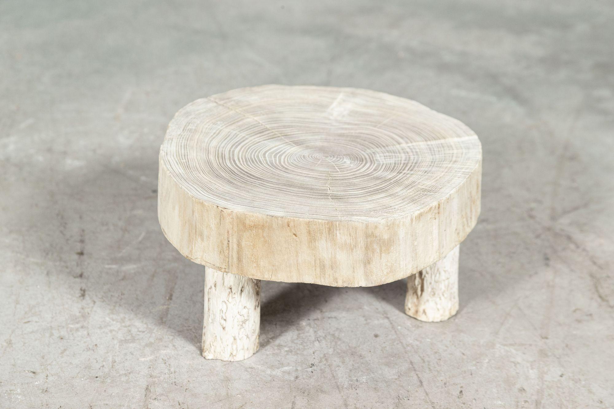 20th Century Pair Small French Bleached Elm Side Tables/Stools For Sale