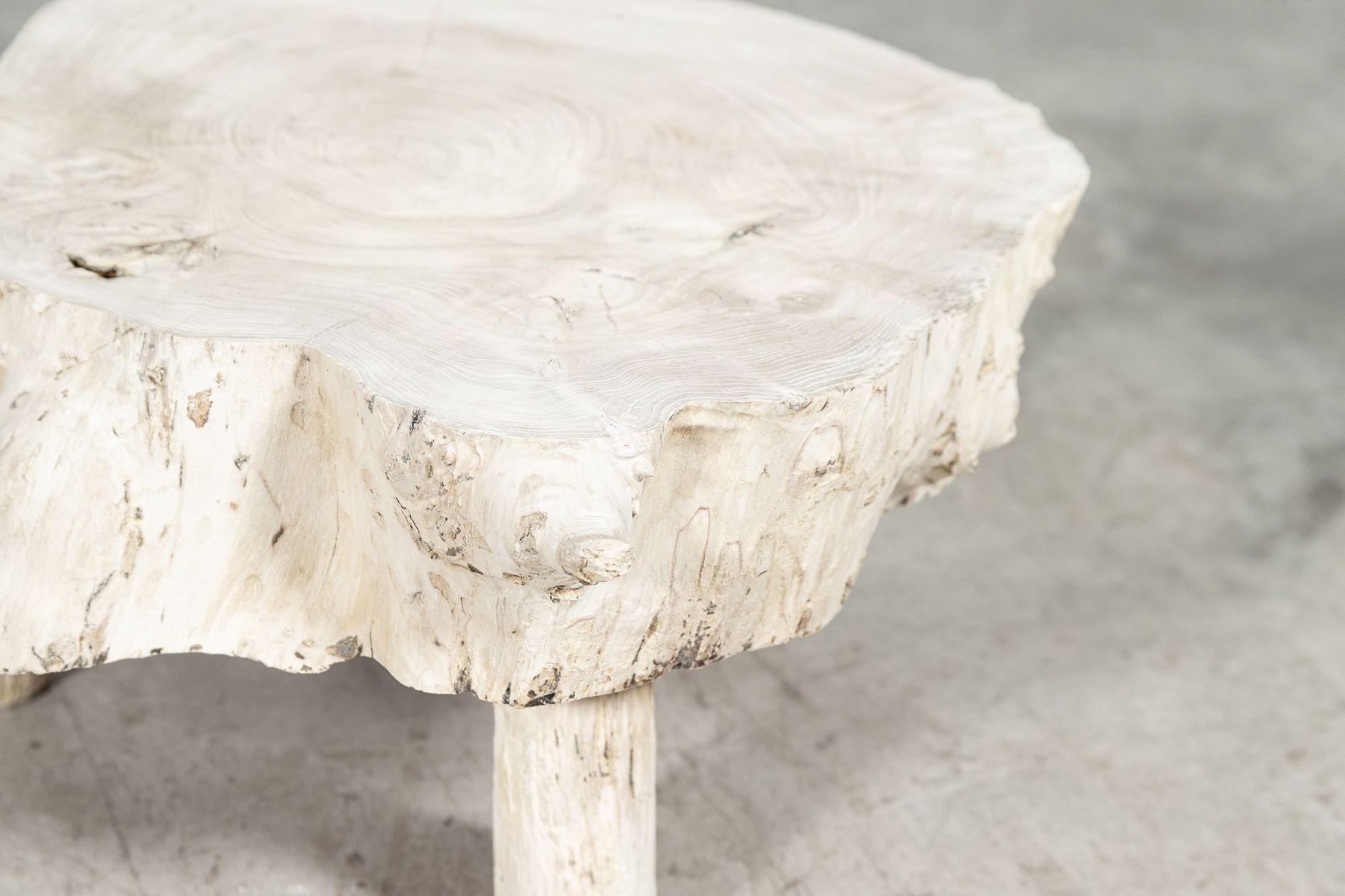 Pair Small French Bleached Elm Side Tables / Stools For Sale 3