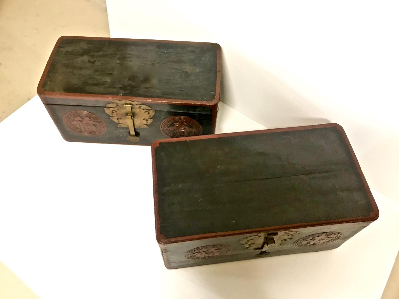 Pair of Small Asian Lacquer Boxes or Trunks, Late 19th Century 2