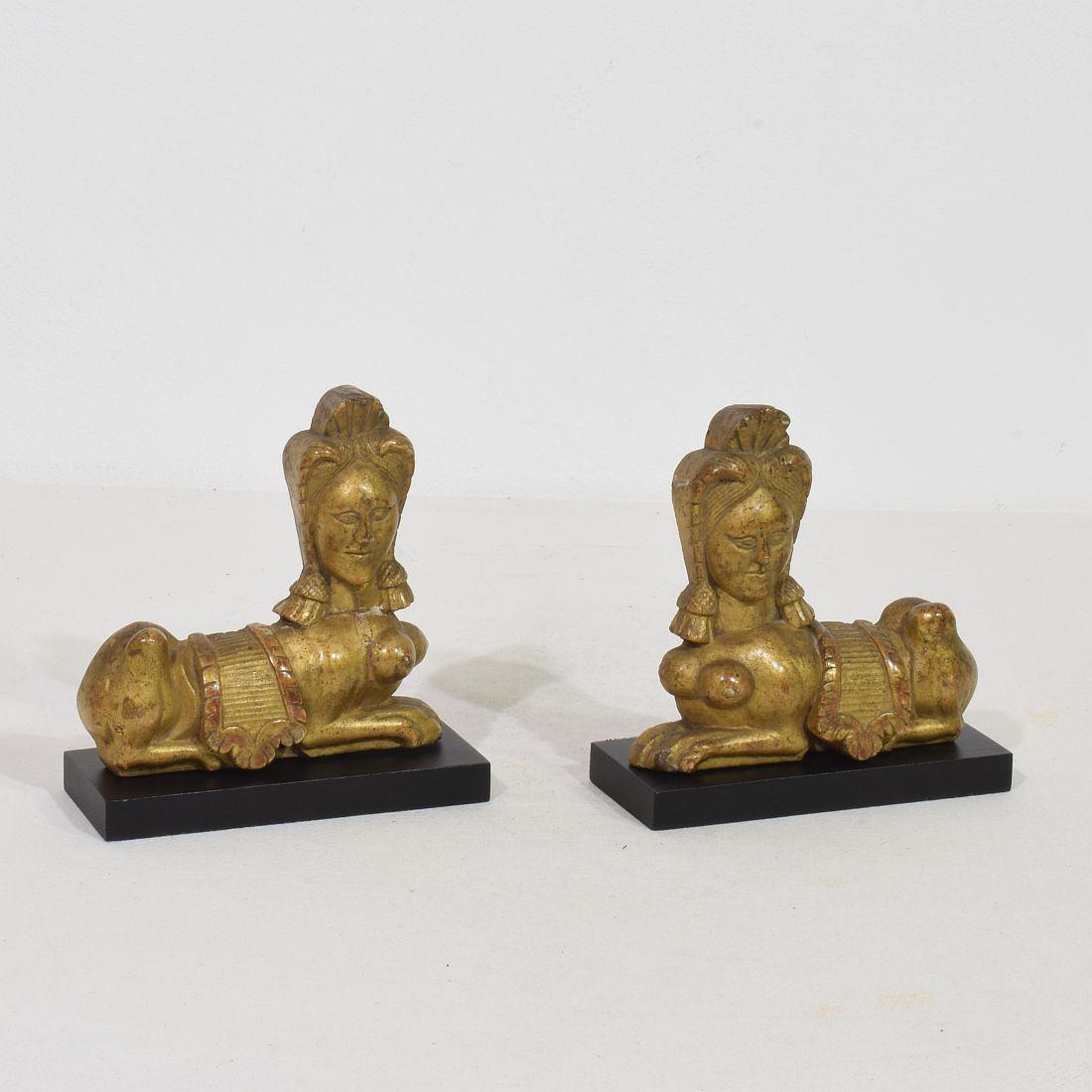Hand-Carved Pair Small Late 18th Century French Neoclassical Giltwood Mythical Figures For Sale