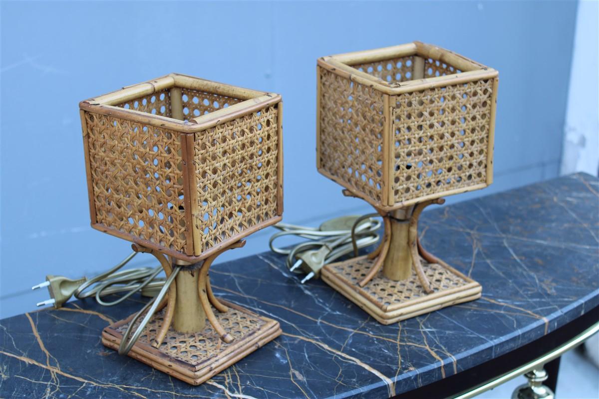 Pair small mid-century table lamp bamboo Italian design 1950.