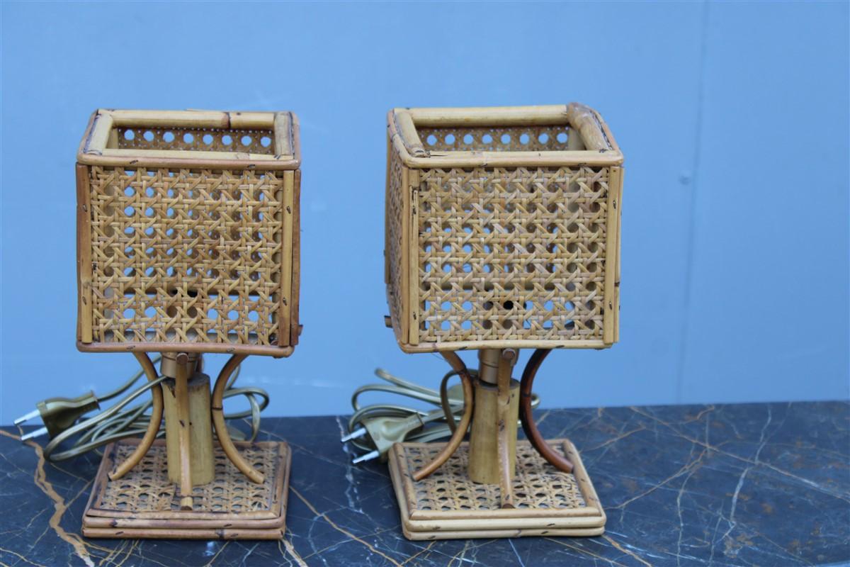 Mid-20th Century Pair Small Mid-Centry Table Lamp Bamboo Italian Design, 1950 For Sale