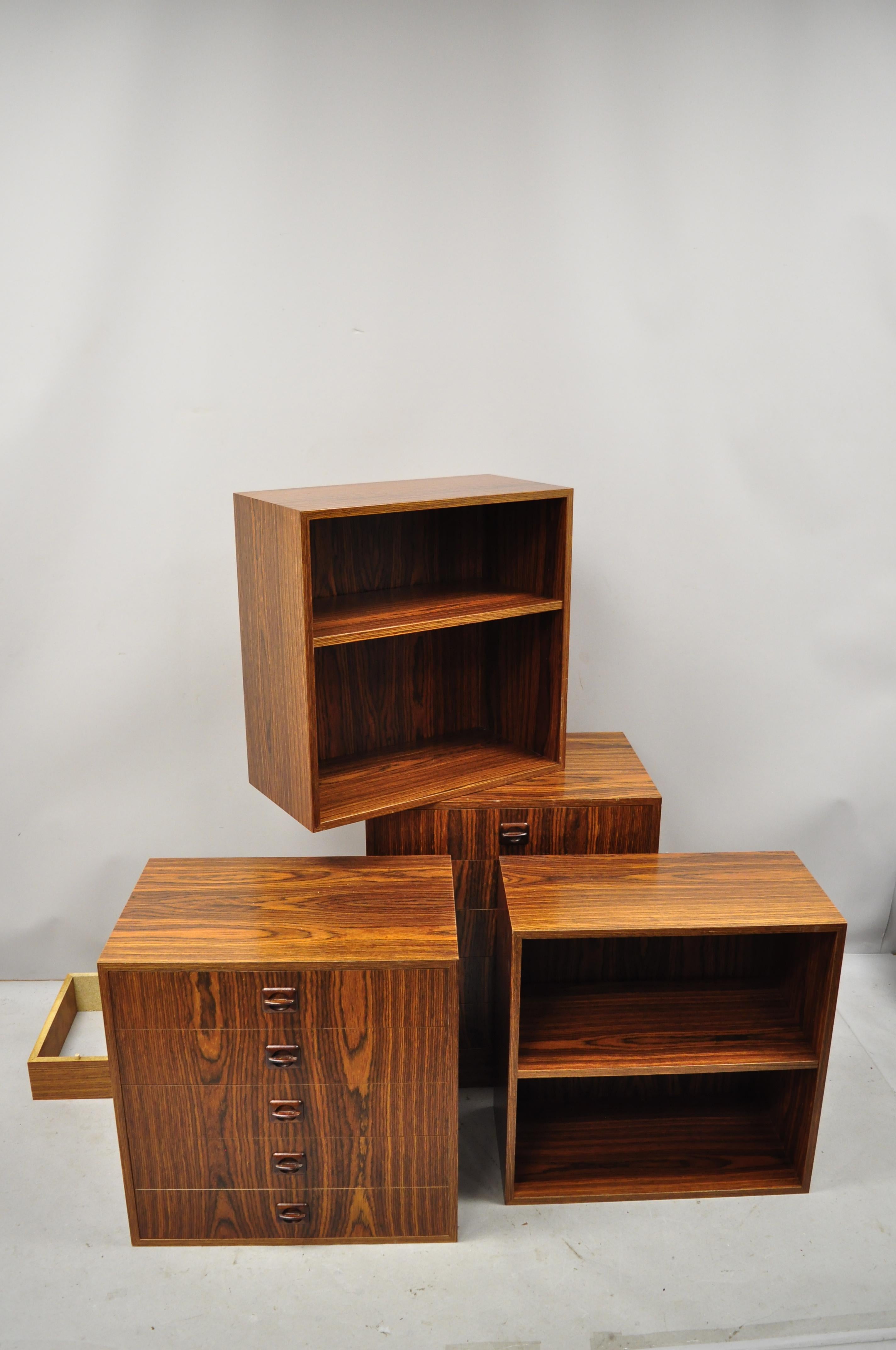 Pair of Small Midcentury Danish Modern Rosewood Modular Bookcase Chest Shelf 3