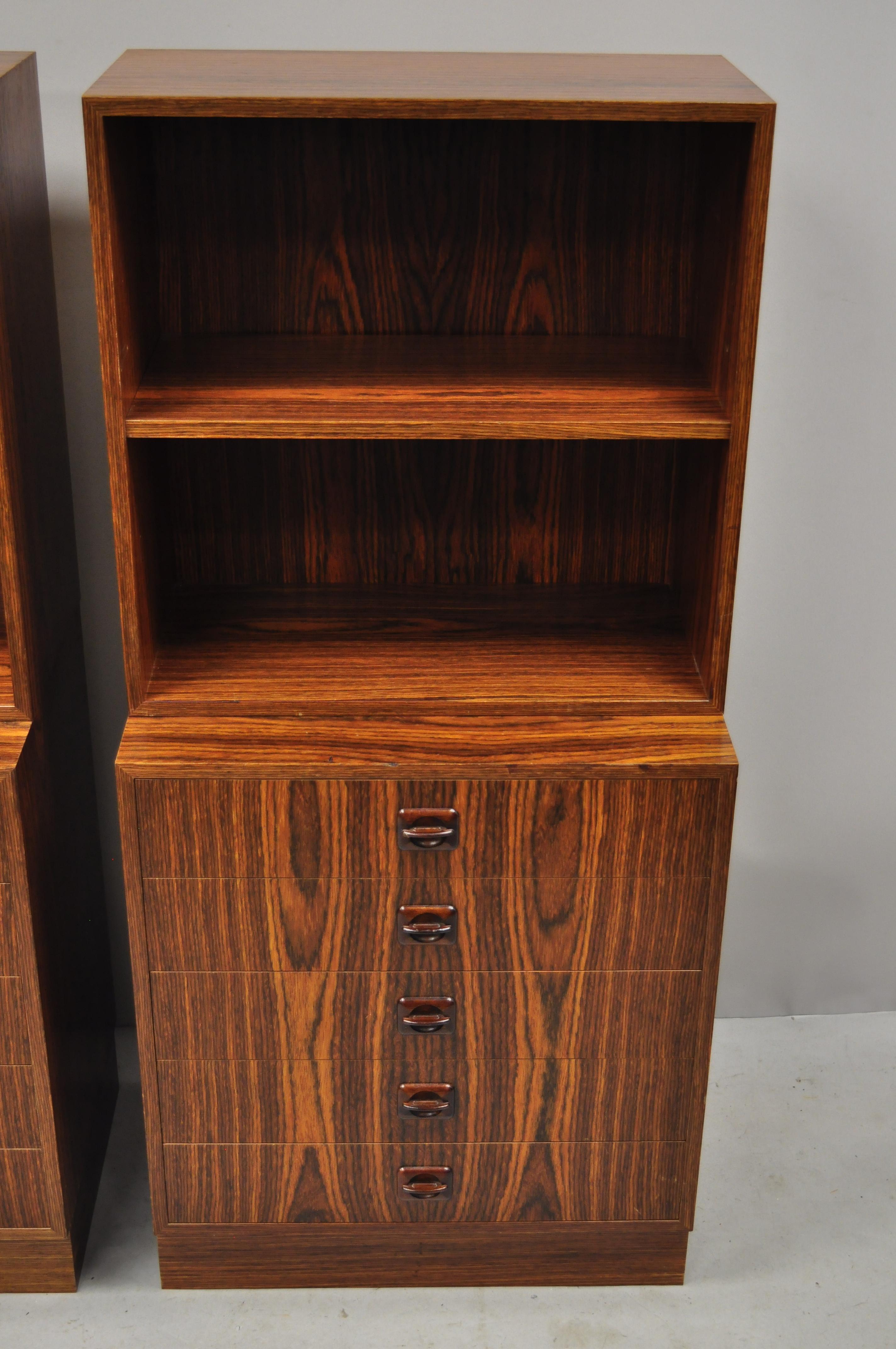 Pair of Small Midcentury Danish Modern Rosewood Modular Bookcase Chest Shelf 4