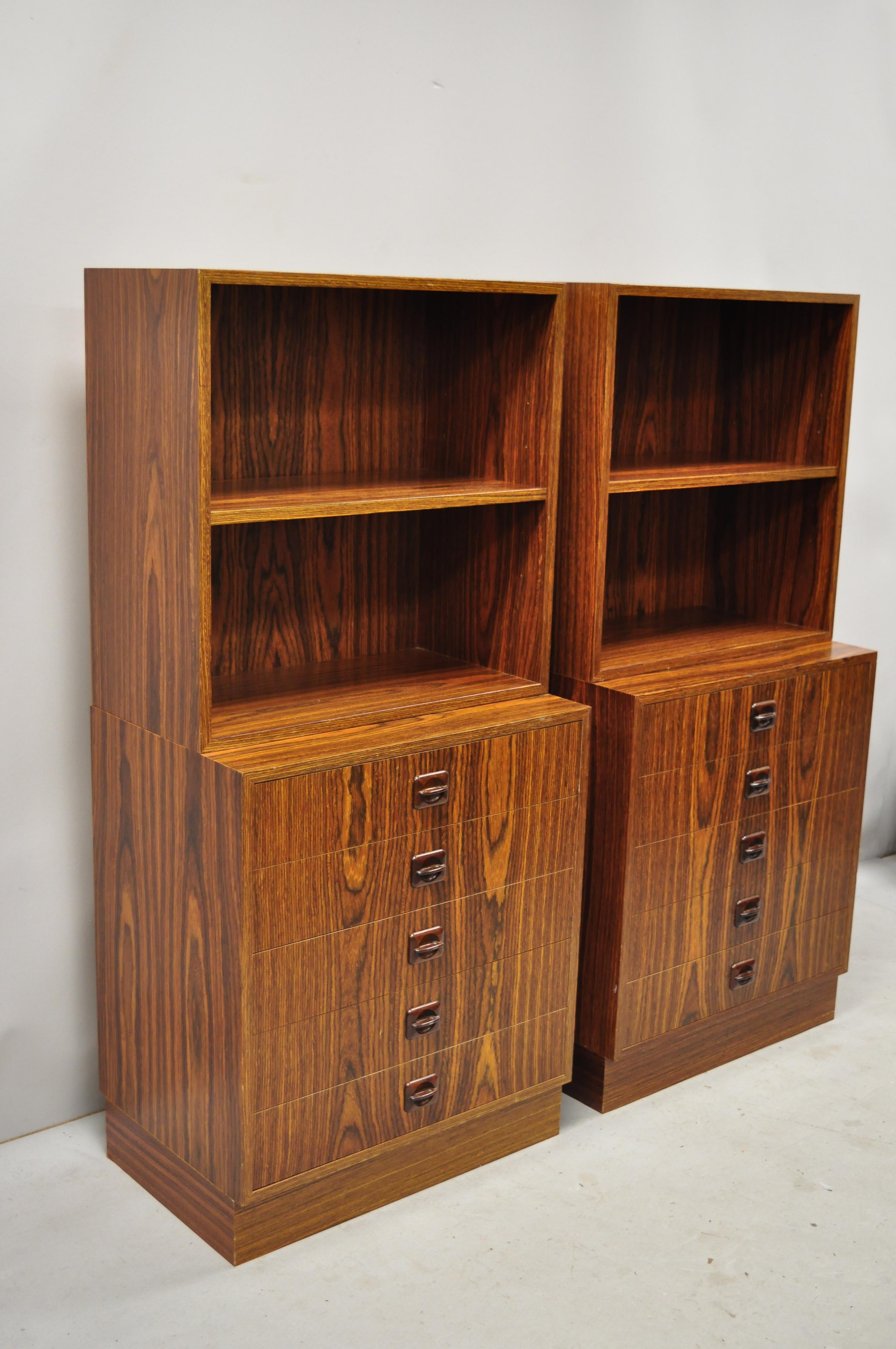 Pair of Small Midcentury Danish Modern Rosewood Modular Bookcase Chest Shelf 5