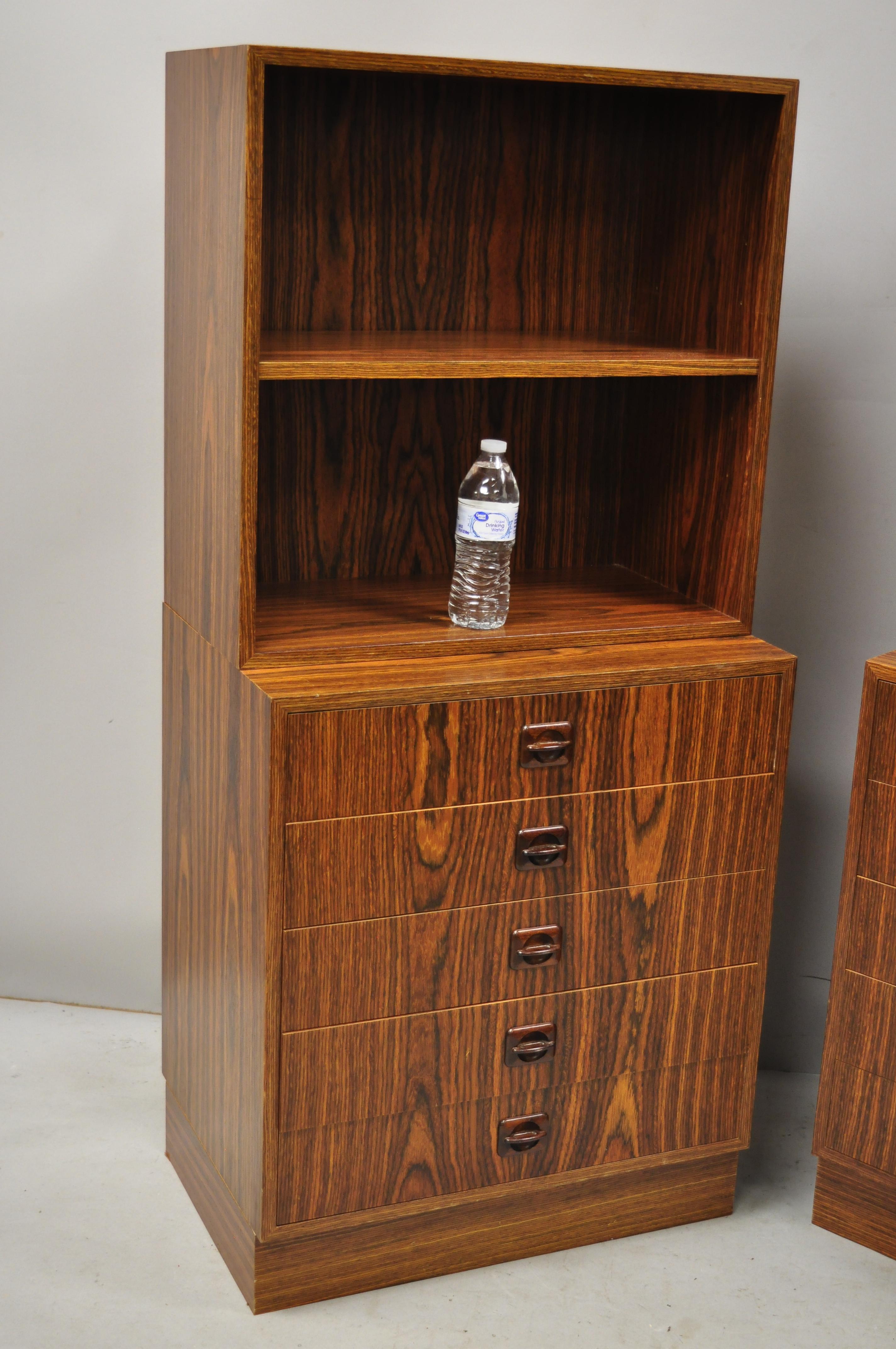 Veneer Pair of Small Midcentury Danish Modern Rosewood Modular Bookcase Chest Shelf