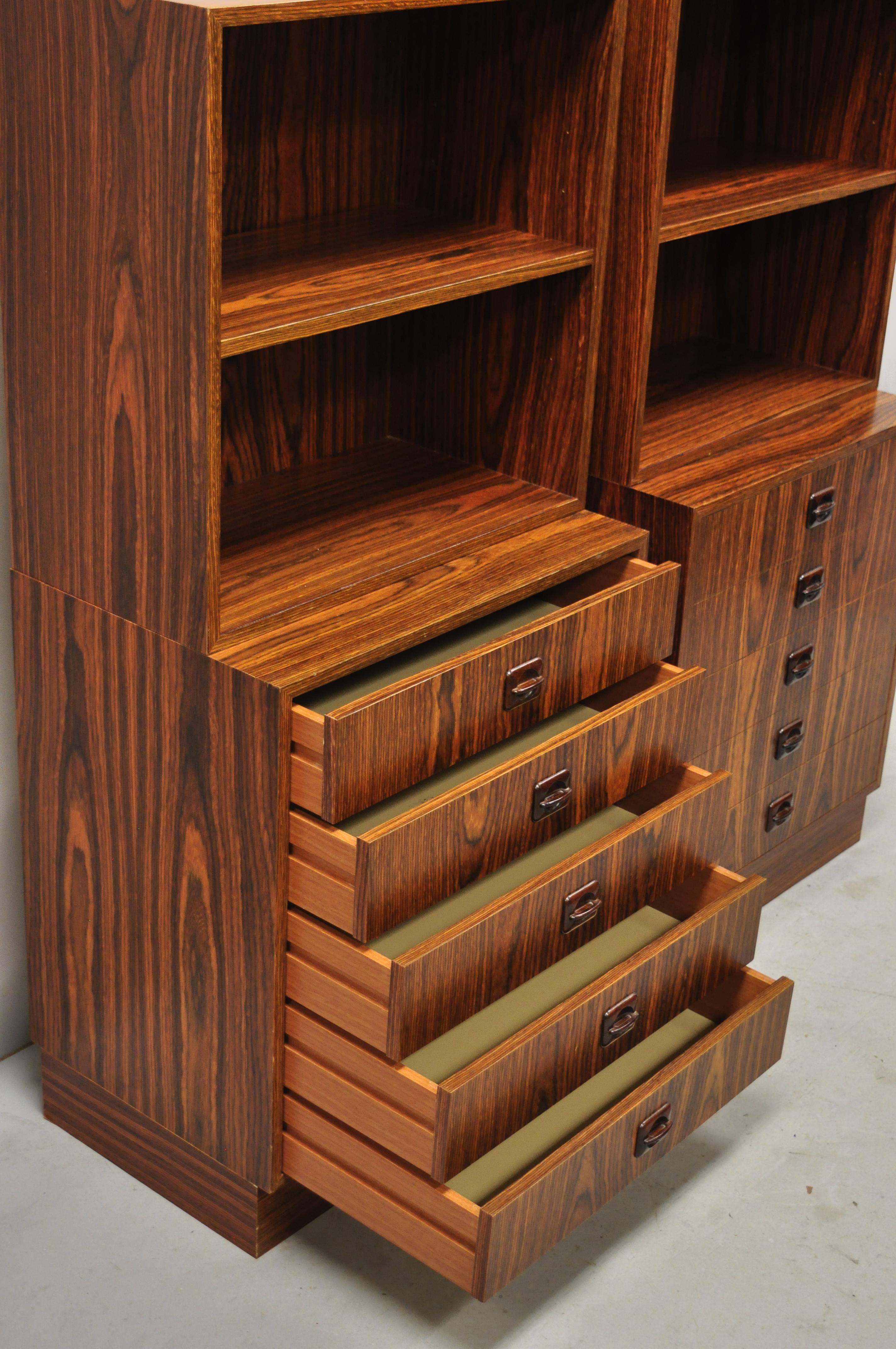Pair of Small Midcentury Danish Modern Rosewood Modular Bookcase Chest Shelf 1