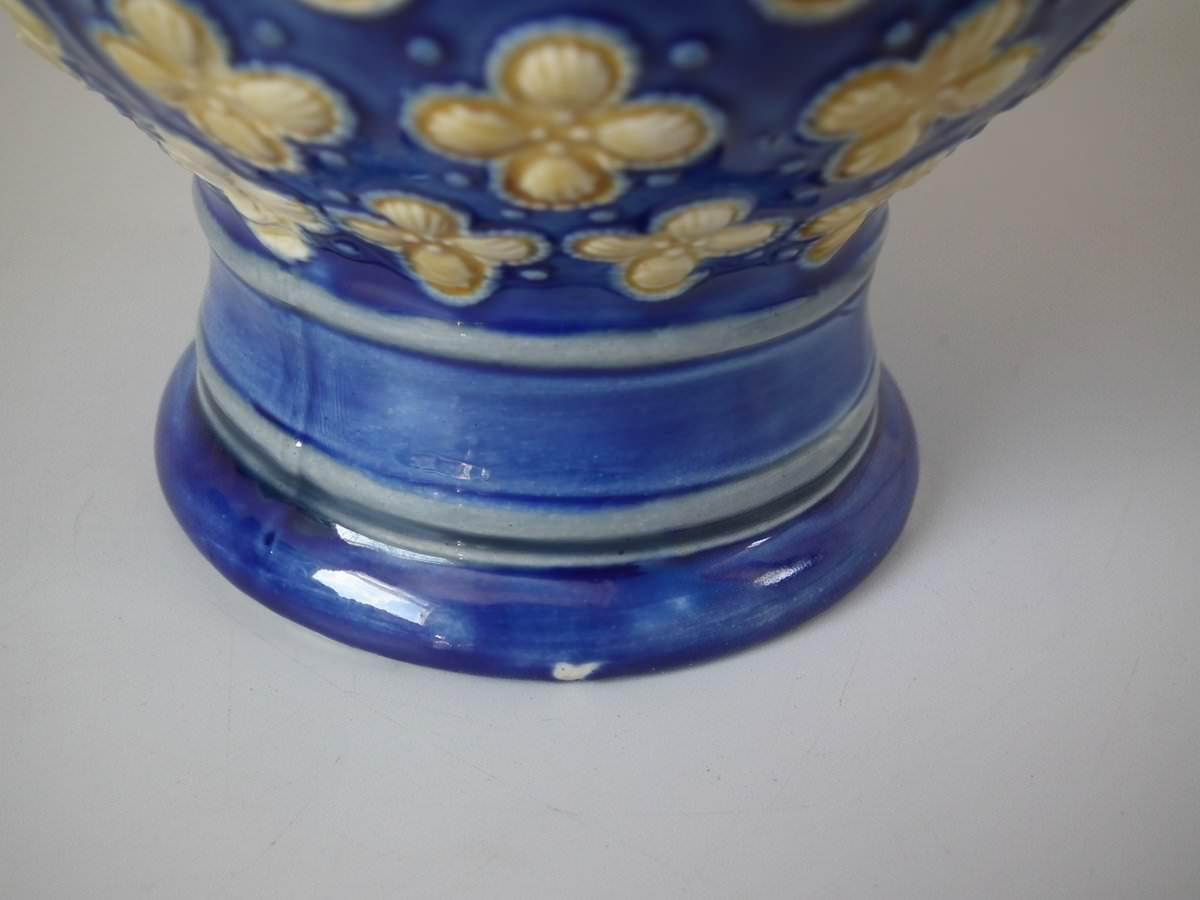 Pair Small Minton Majolica Pitchers With Mask Spouts 4
