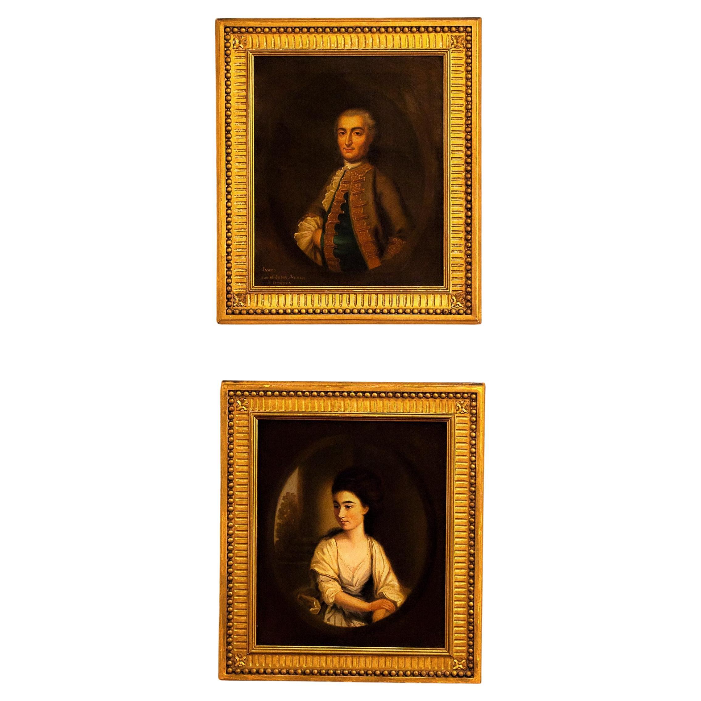 Paire de petits portraits de format ovale sur toile, vers 1770, Angleterre en vente