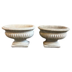 Pair Small Oval Classical Style Cast Stone Planters, 1980s