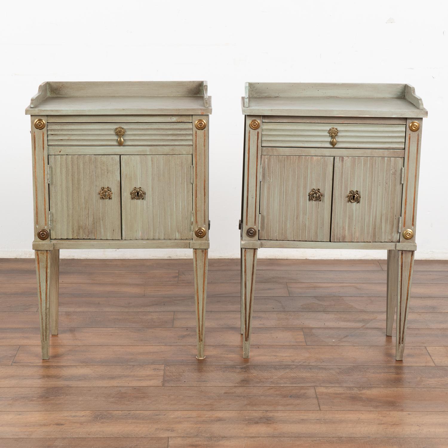 Swedish Pair, Small Painted Cabinets or Nightstands on Tapered Legs, Sweden circa 1890