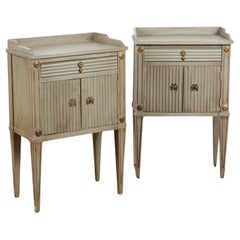 Pair, Small Painted Cabinets or Nightstands on Tapered Legs, Sweden circa 1890