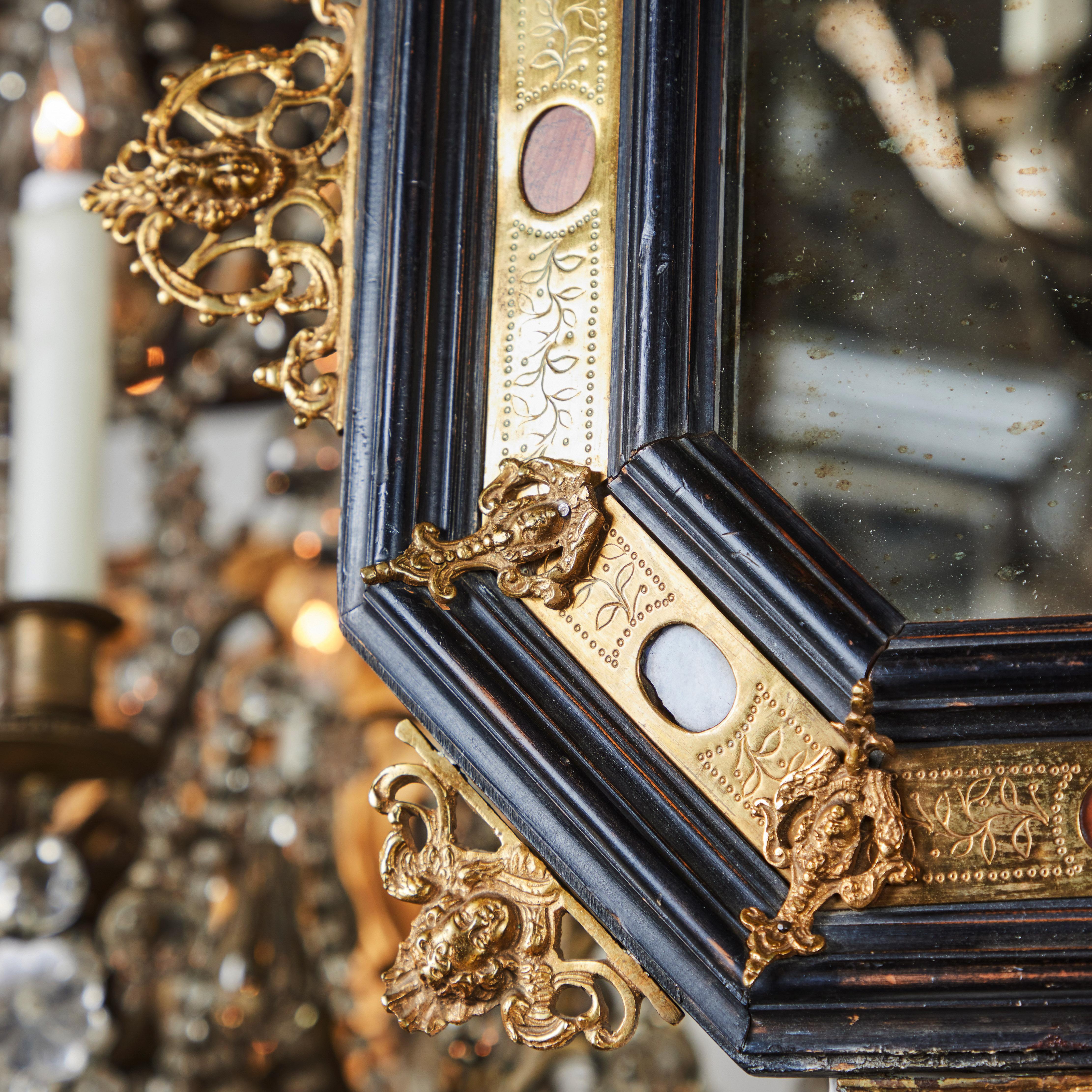 Ebonized Pair Small Renaissance Style Mirrors For Sale