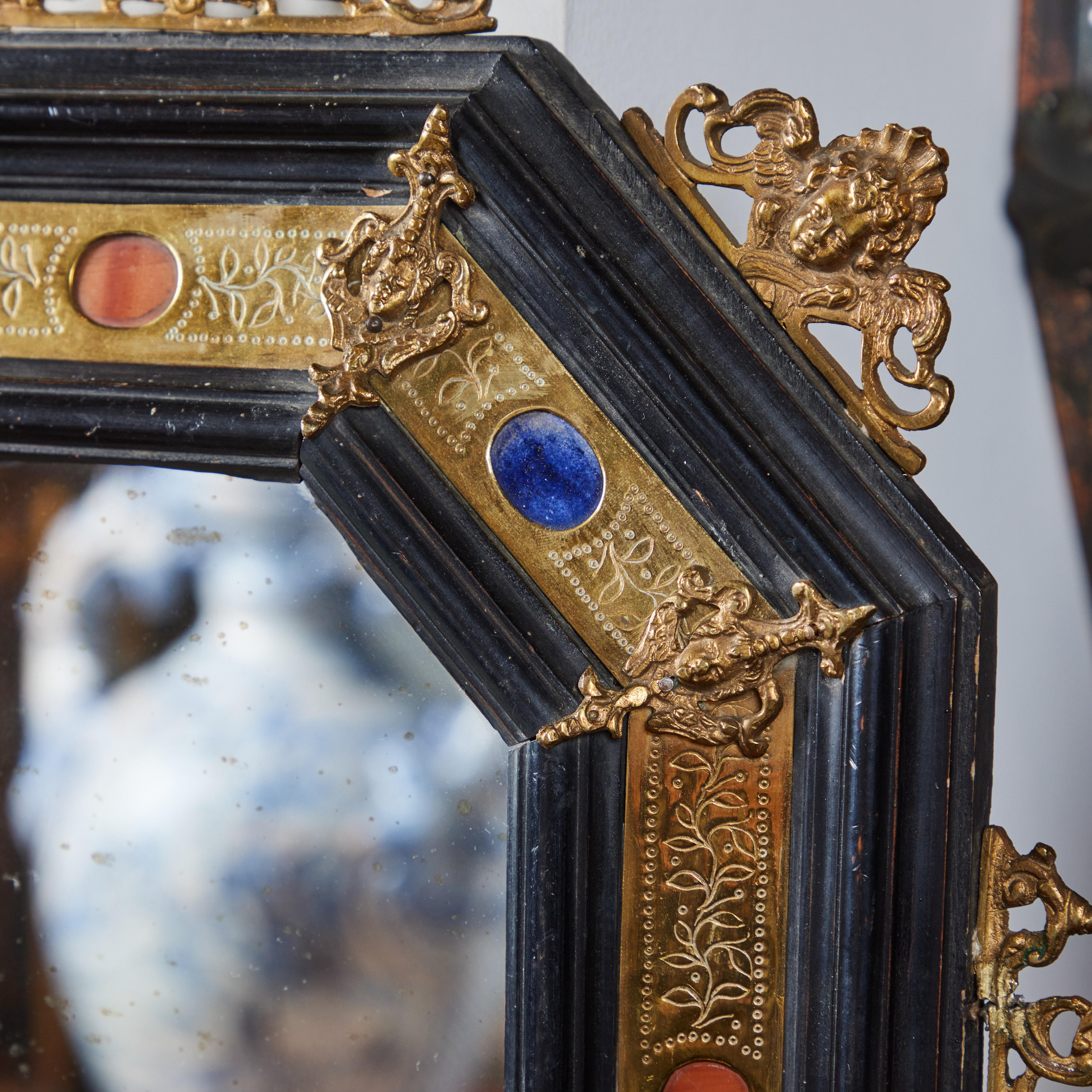 Brass Pair Small Renaissance Style Mirrors For Sale