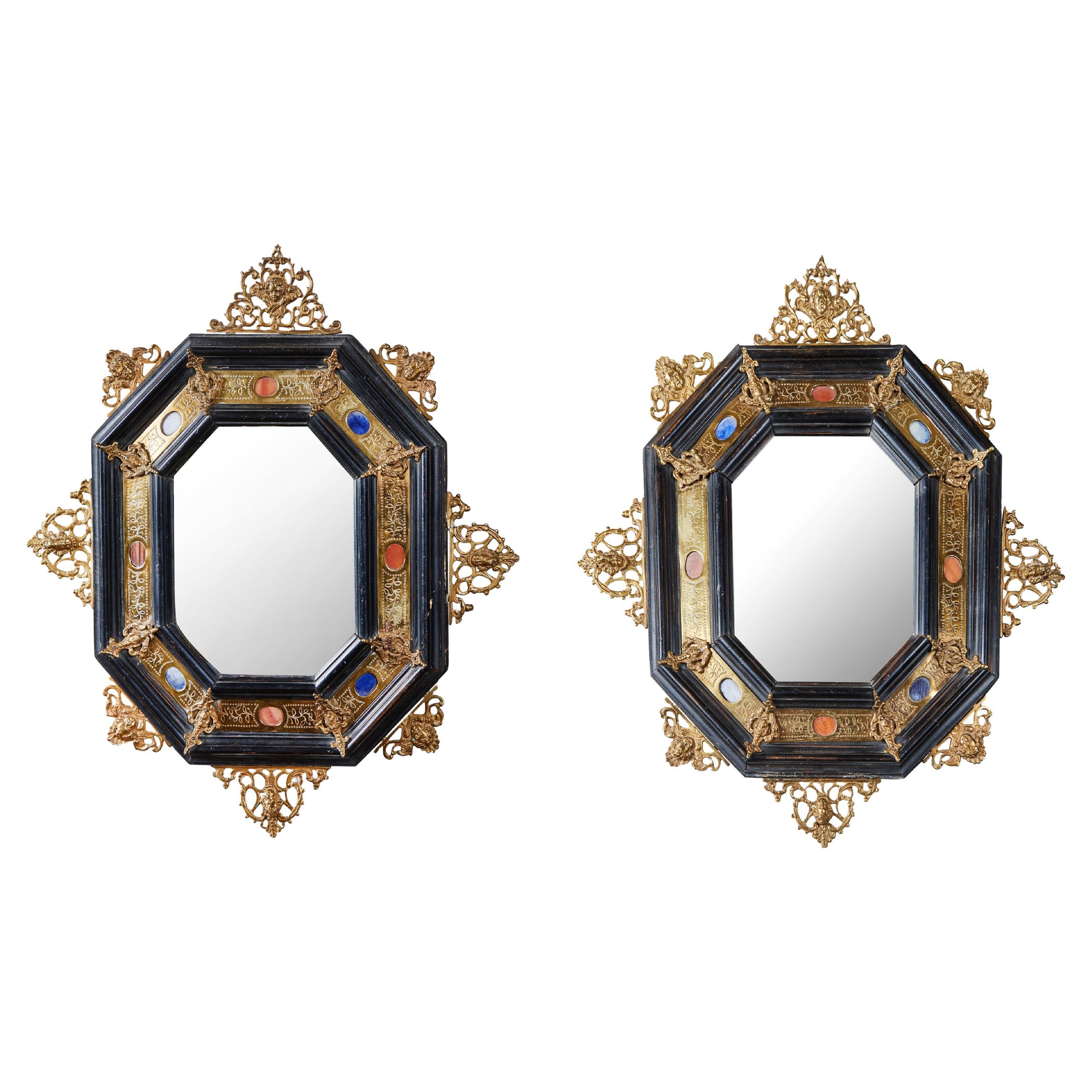 Pair Small Renaissance Style Mirrors For Sale