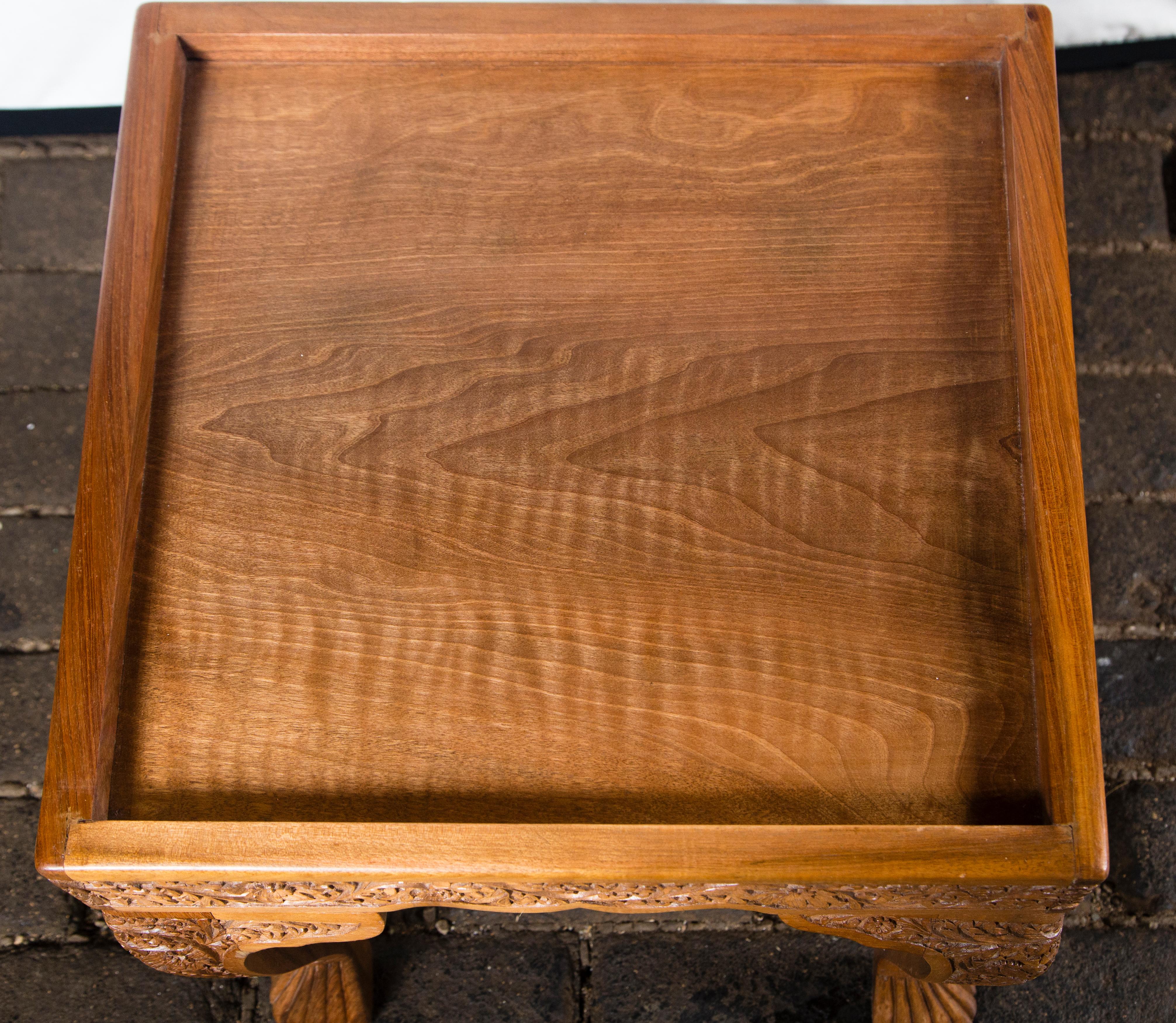 Pair Small Square Carved Wood Indian Tables 1