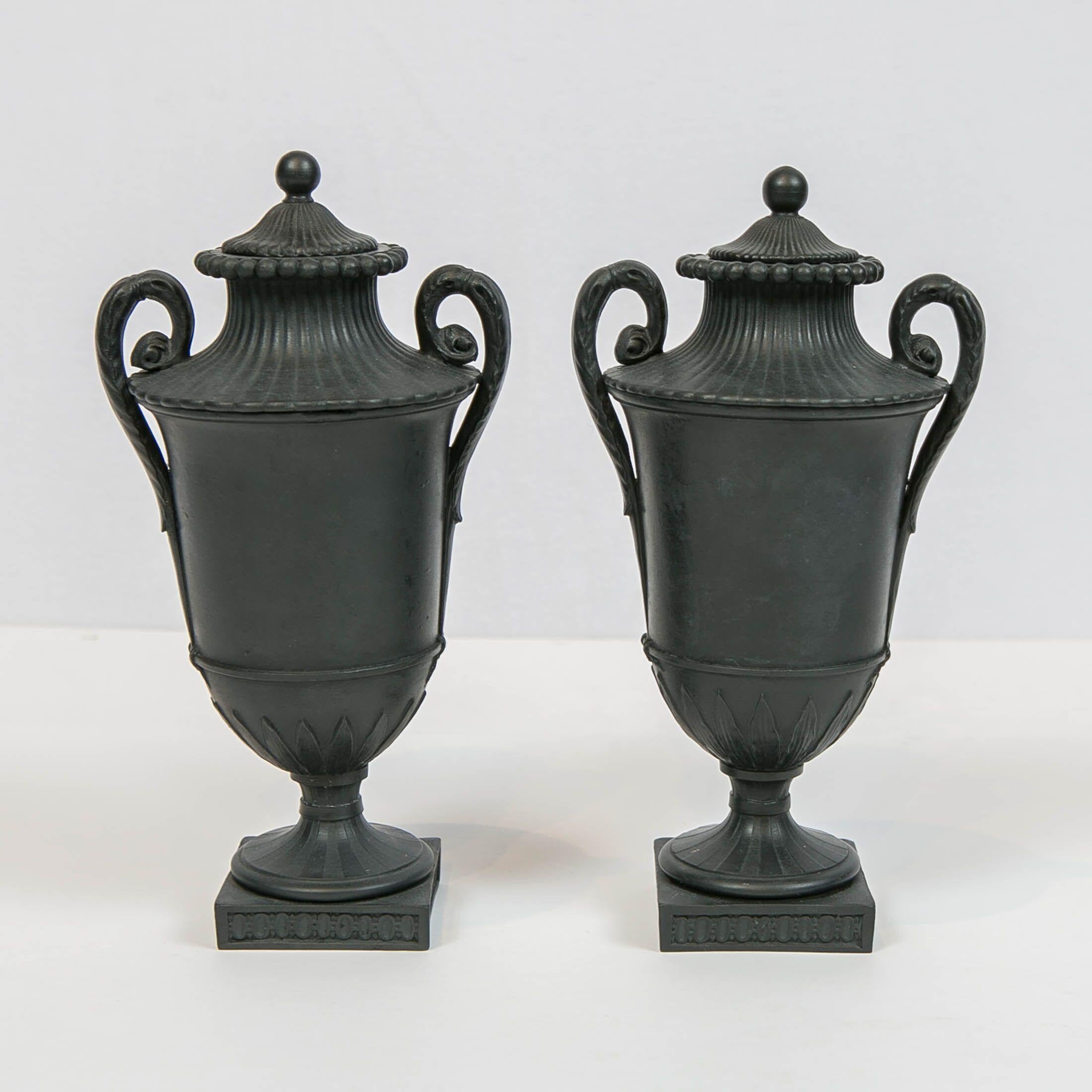 English Pair of Small Wedgwood Black Basalt Vases Made circa 1800