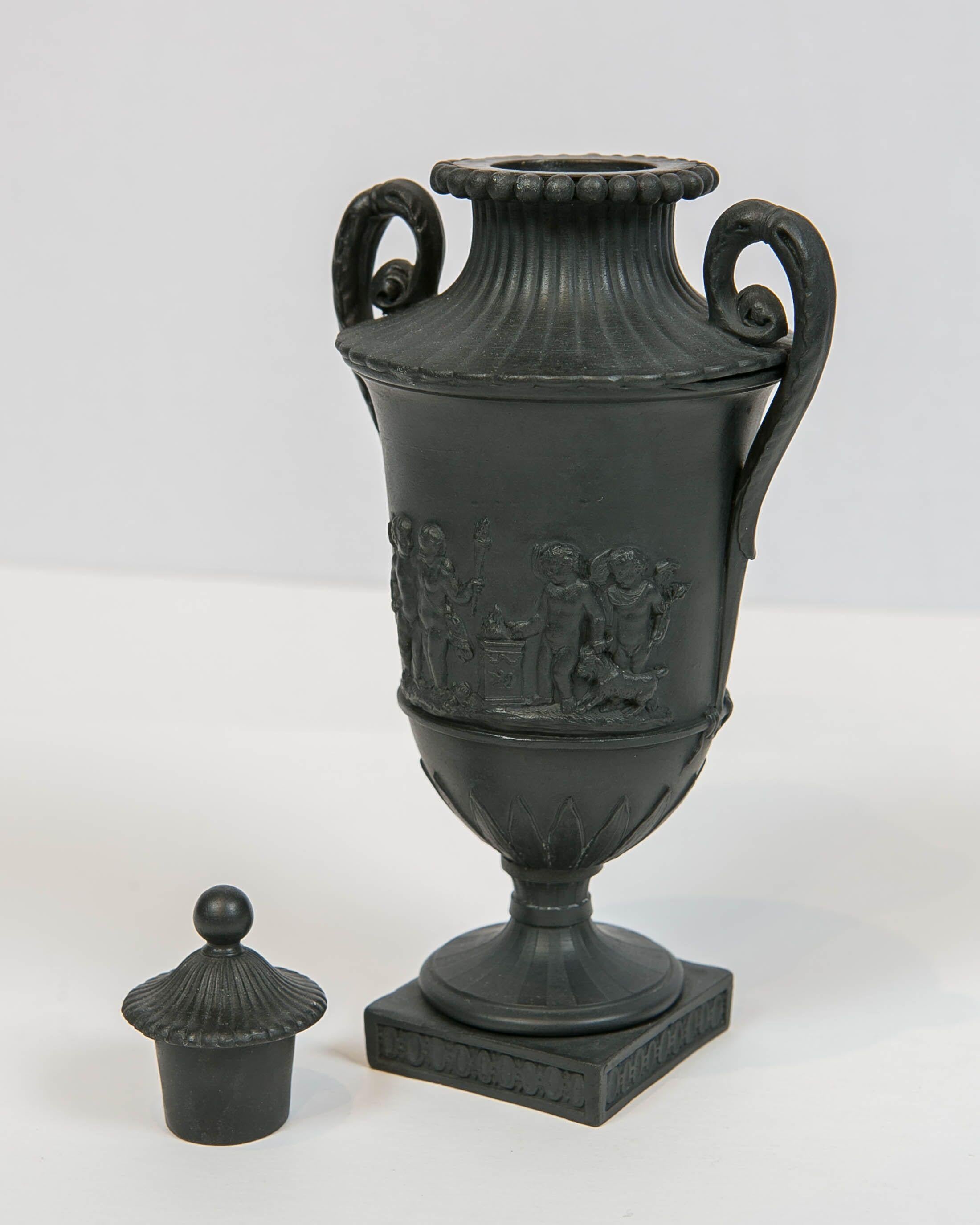 Pair of Small Wedgwood Black Basalt Vases Made circa 1800 1