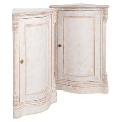 Pair, Small White Corner Cabinets from Sweden, circa 1880