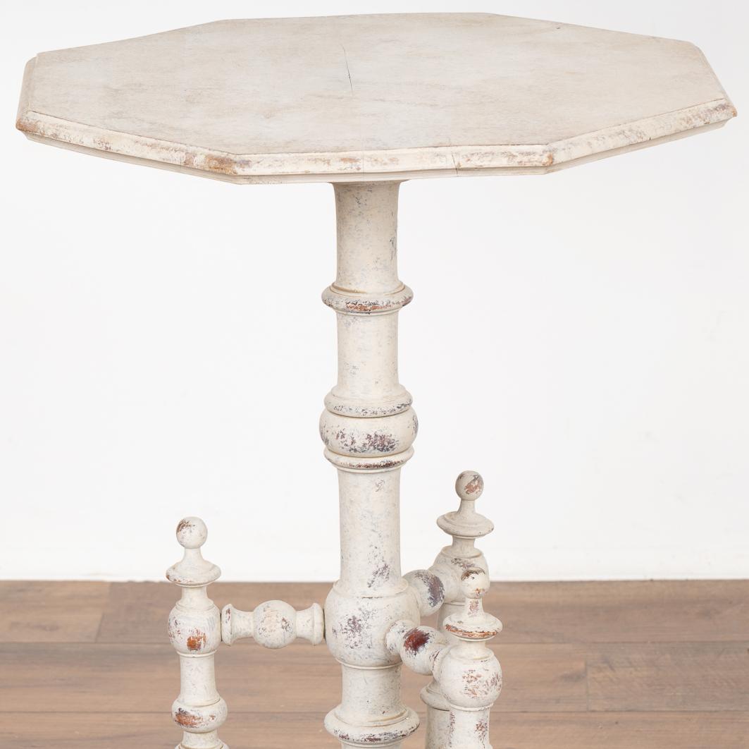 19th Century Pair, Small White Octagon Shaped Pedestal Side Tables, Sweden circa 1890