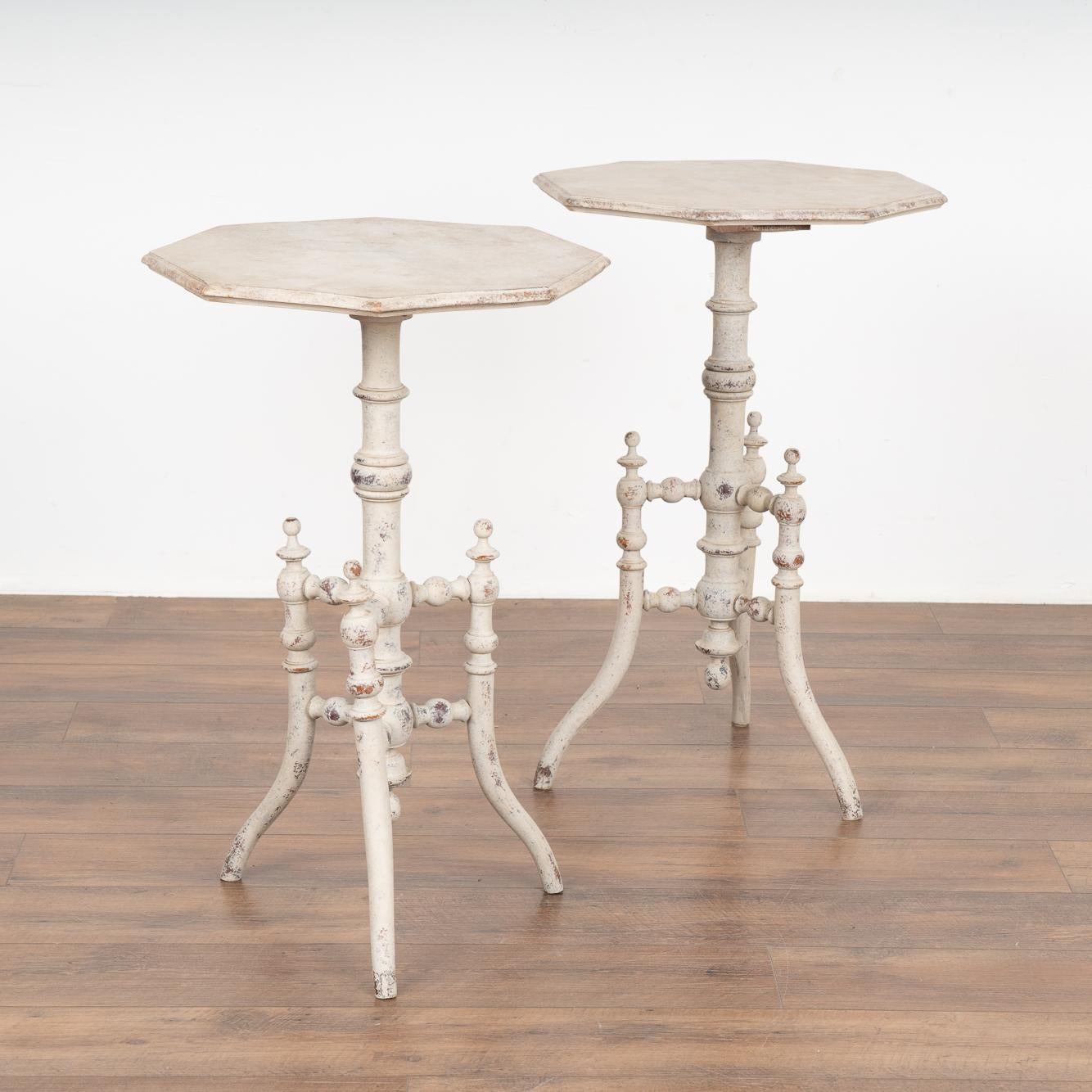 Pair, Small White Octagon Shaped Pedestal Side Tables, Sweden circa 1890 2