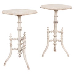 Pair, Small White Octagon Shaped Pedestal Side Tables, Sweden circa 1890