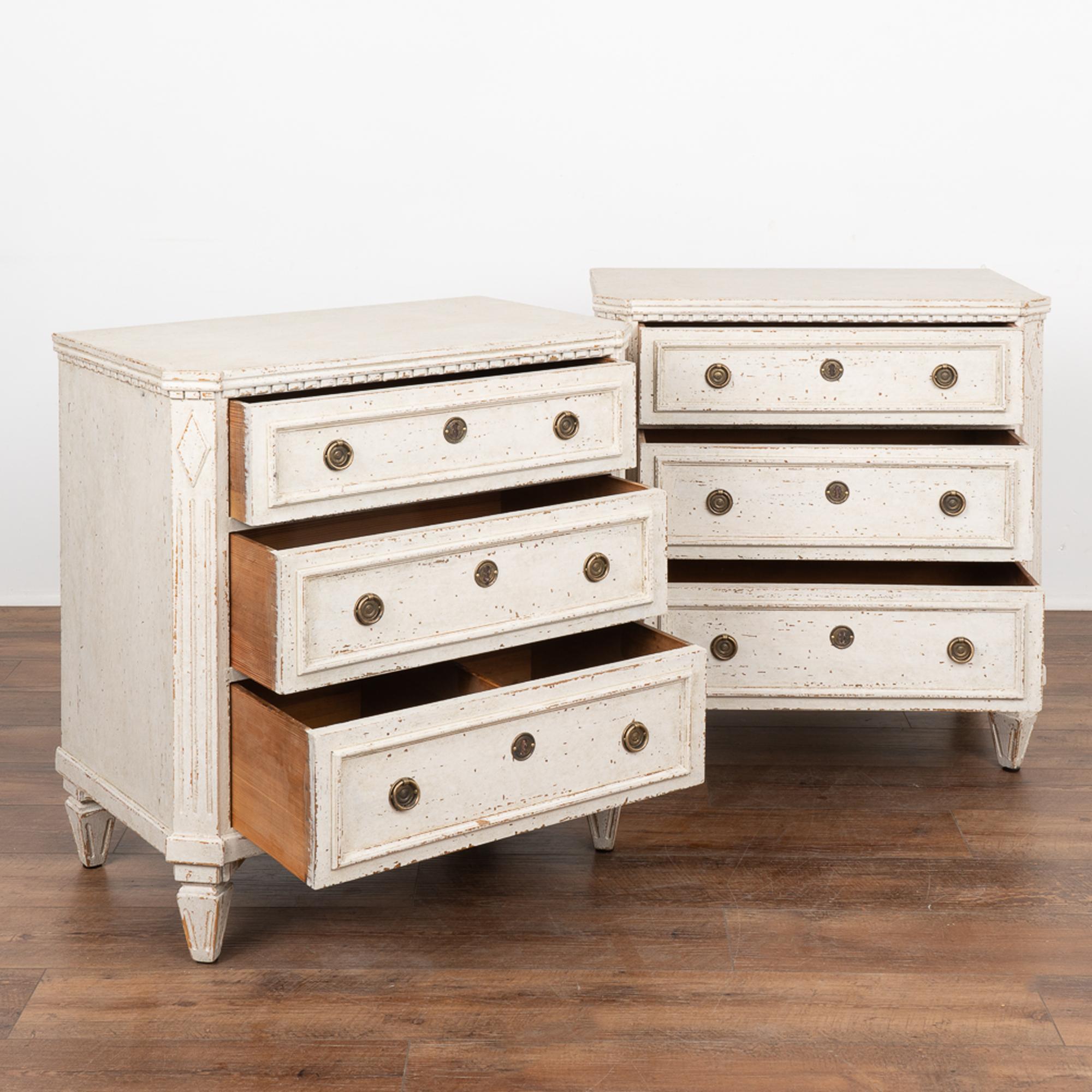Swedish Pair, Small White Painted Gustavian Chest of Drawers, Sweden circa 1840-60