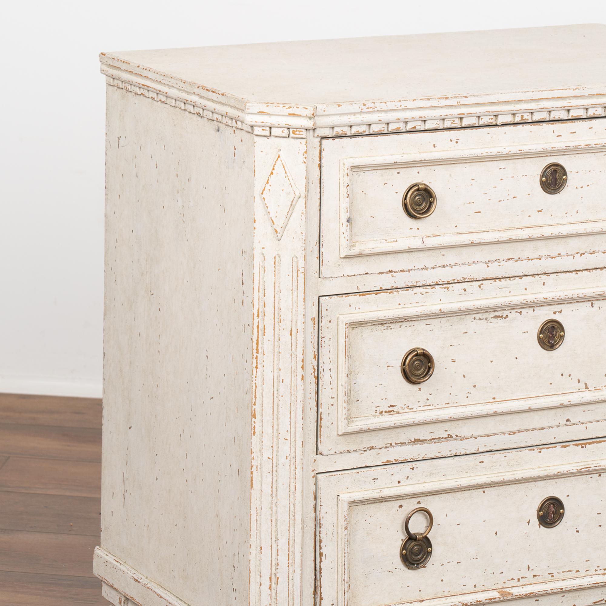 Pine Pair, Small White Painted Gustavian Chest of Drawers, Sweden circa 1840-60