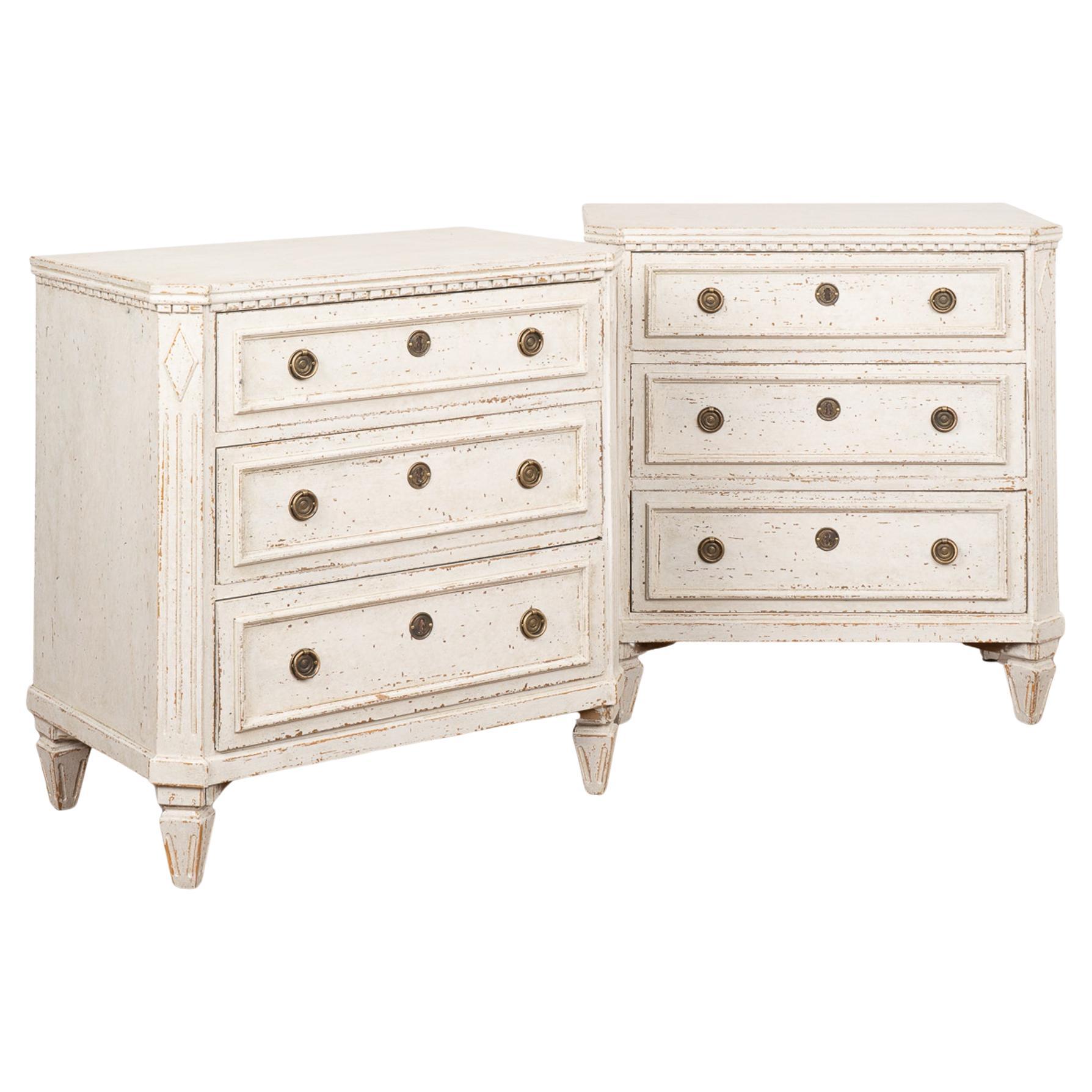 Pair, Small White Painted Gustavian Chest of Drawers, Sweden circa 1840-60