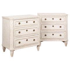 Antique Pair, Small White Painted Gustavian Chest of Drawers, Sweden circa 1840-60