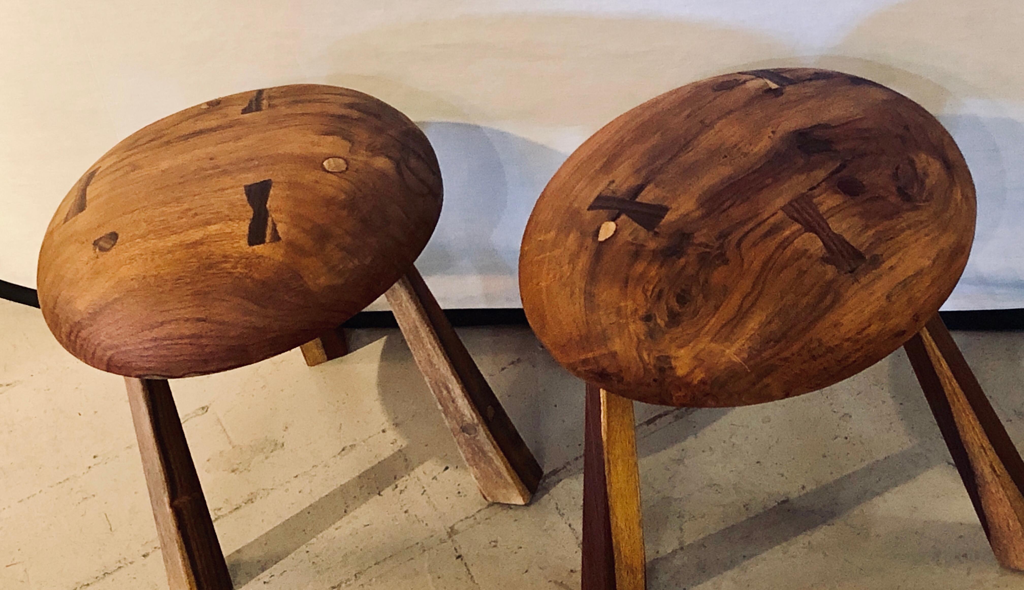 Arts and Crafts Pair of Small Wood Mushroom Stools in the Manner of Nakashima