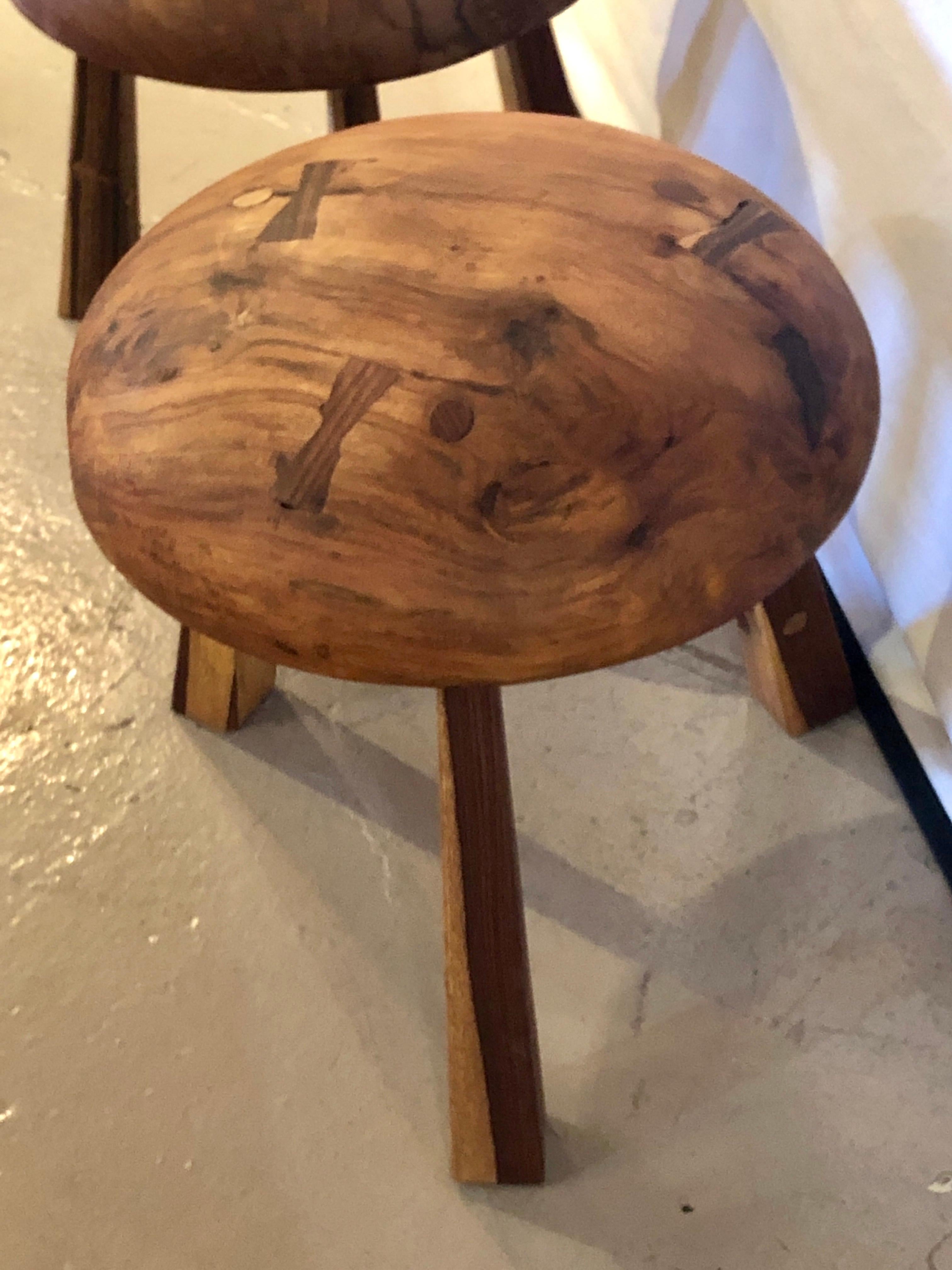 Pair of Small Wood Mushroom Stools in the Manner of Nakashima In Good Condition In Stamford, CT
