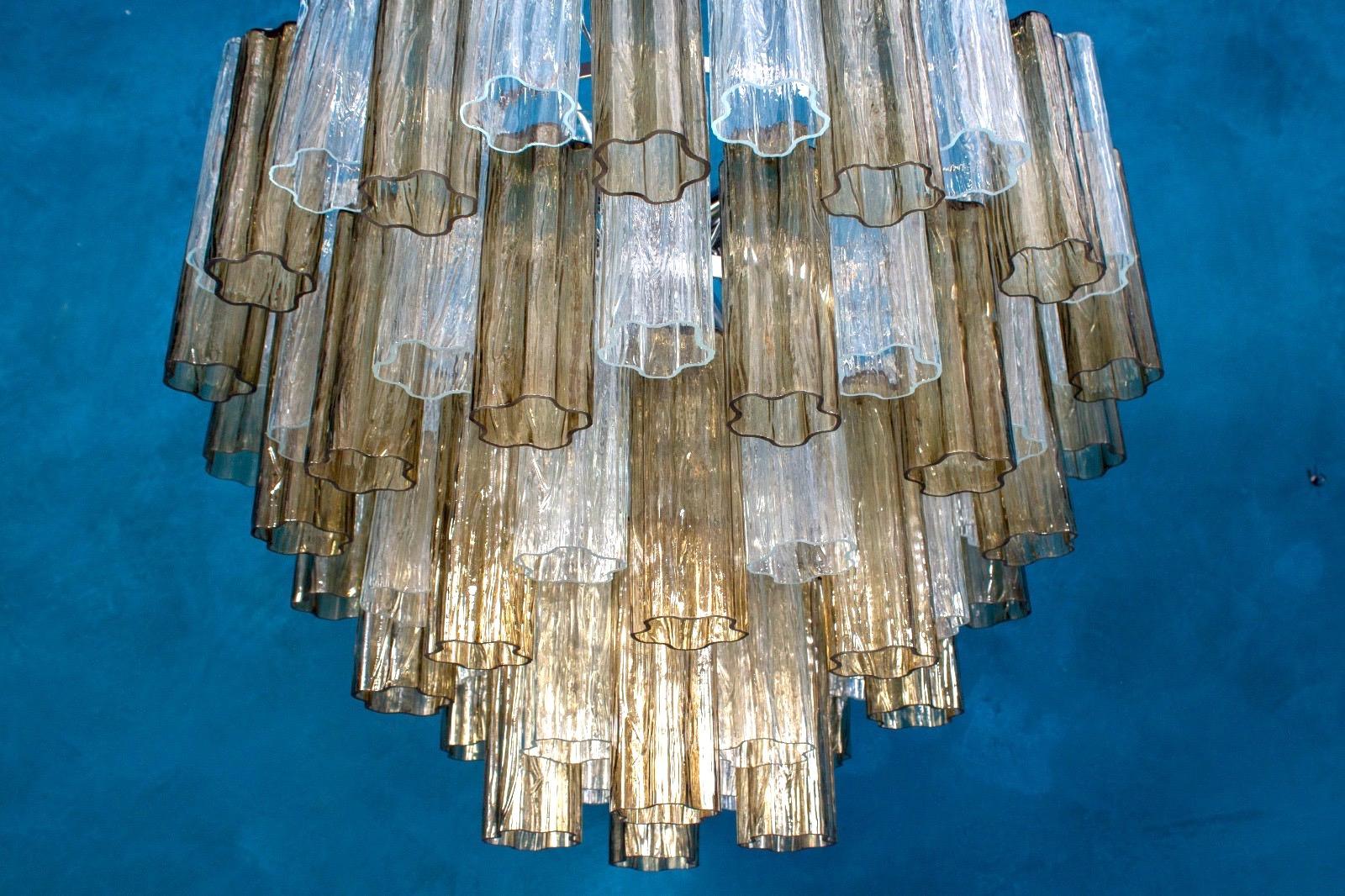  Pair Smoke and Clear Murano Glass Tronchi Chandelier or Ceiling Light For Sale 1