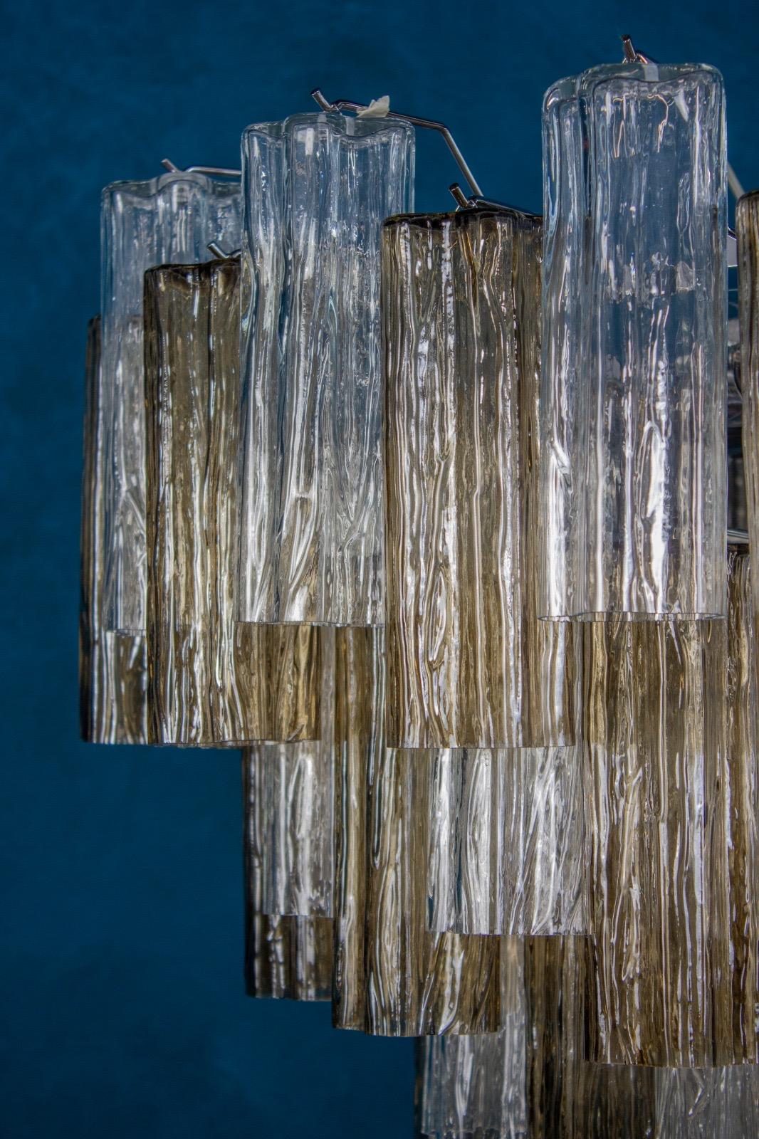  Paire de lustres ou plafonniers Tronchi en verre de Murano fumé et transparent en vente 5