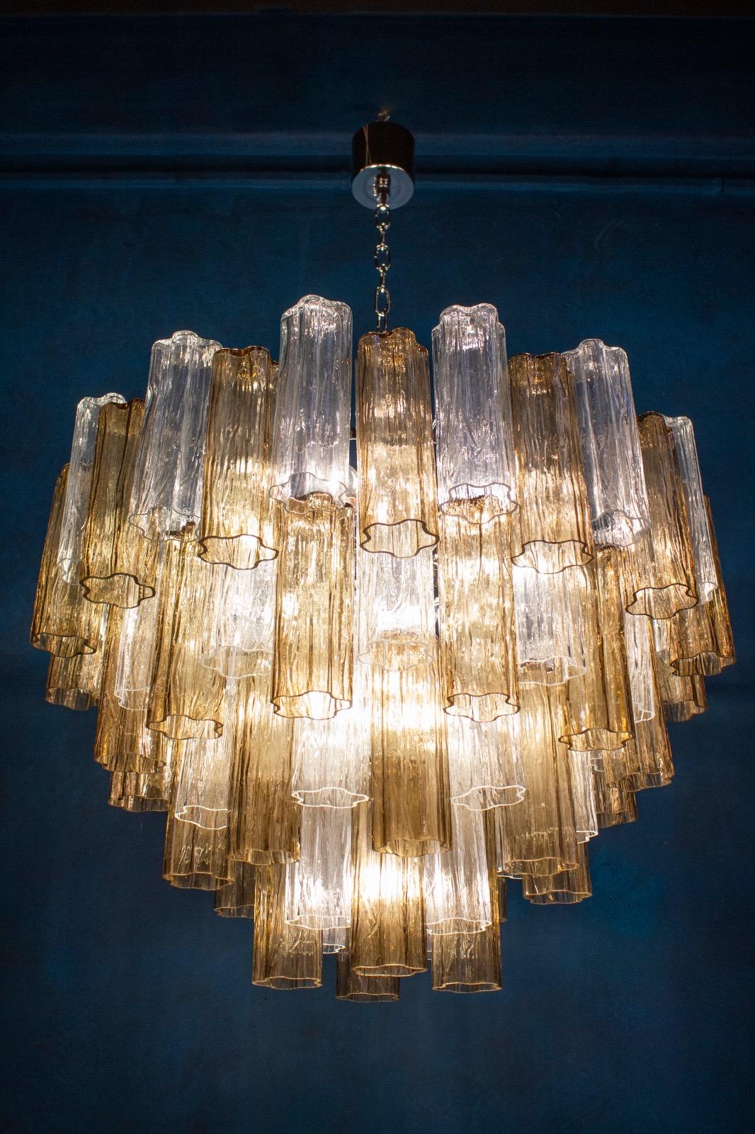  Pair Smoke and Clear Murano Glass Tronchi Chandelier or Ceiling Light For Sale 5