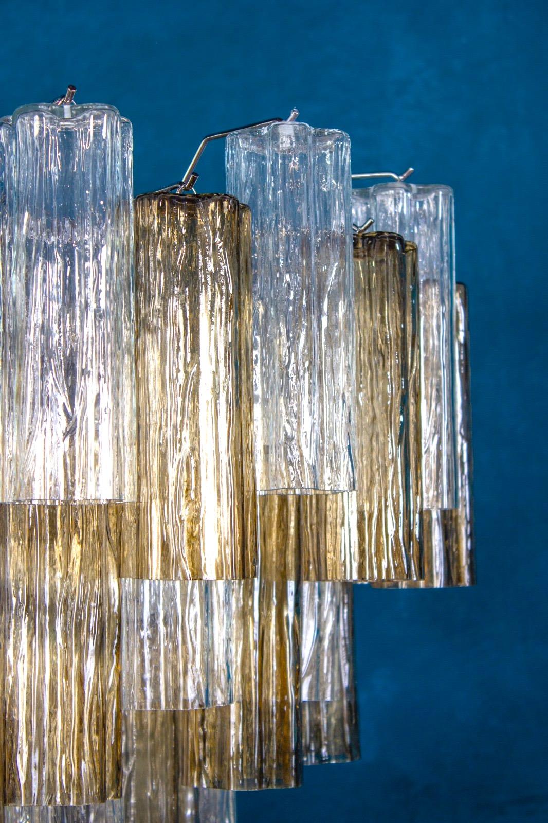  Tronchi-Kronleuchter oder Deckenleuchte aus rauchfarbenem und klarem Muranoglas, Paar im Angebot 9