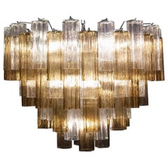 Pair Smoke and Clear Murano Glass Tronchi Chandelier or Ceiling Light