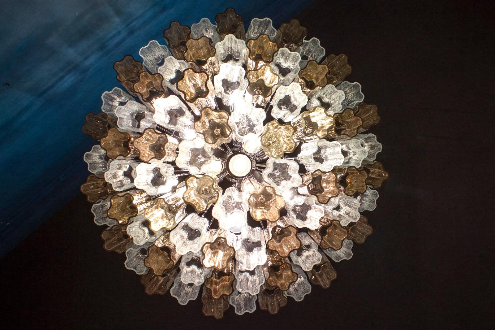 Blown Glass  Pair Smoke and Clear Murano Glass Tronchi Chandelier or Ceiling Light For Sale