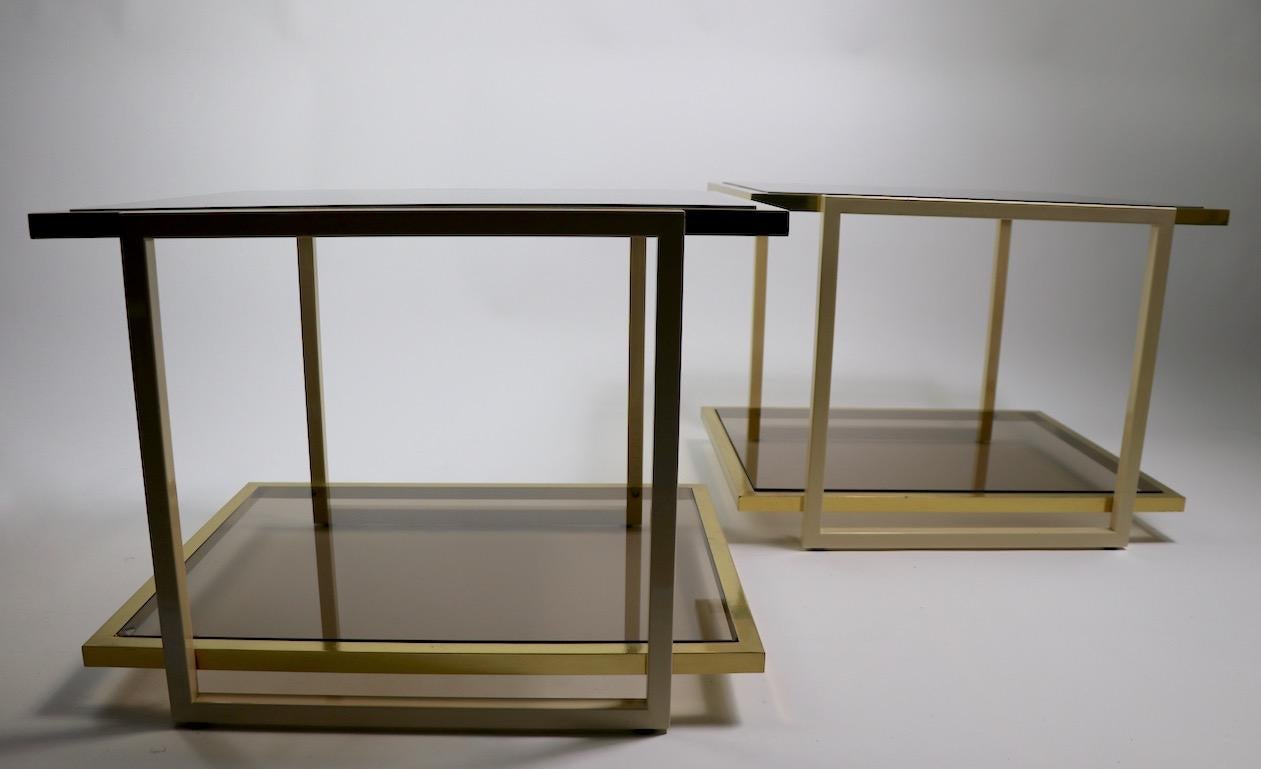 Pair Smoked Glass and Brass Tables by Tommaso Barbi For Sale 9
