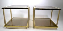 Pair Smoked Glass and Brass Tables by Tommaso Barbi