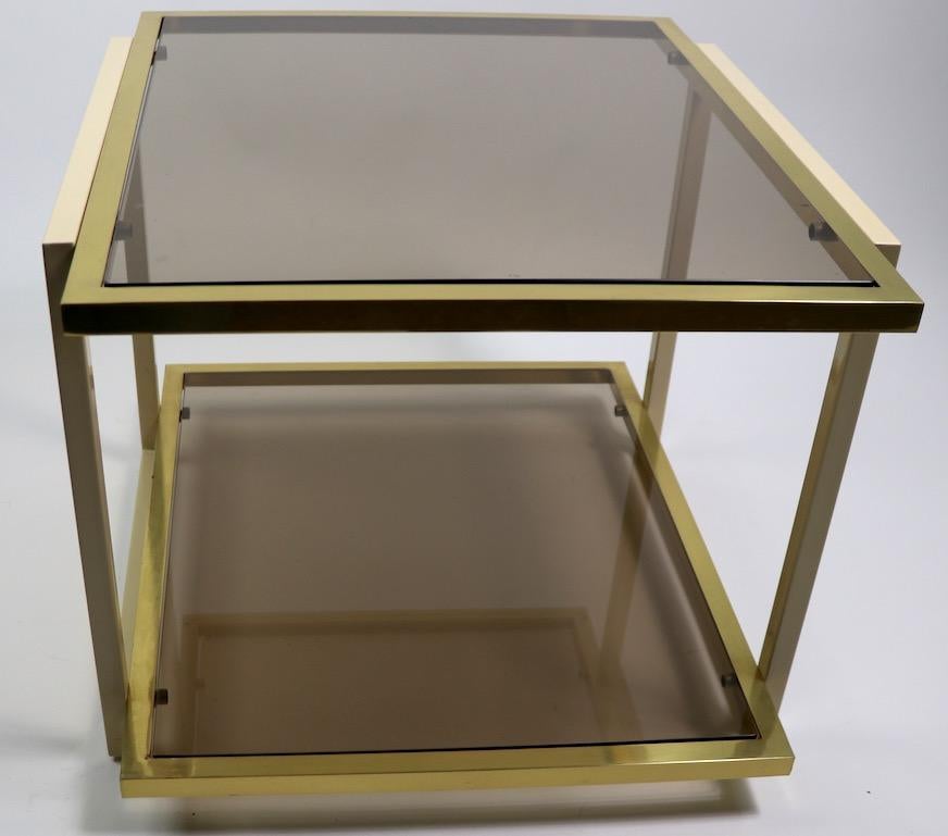 Pair Smoked Glass and Brass Tables by Tommaso Barbi In Good Condition For Sale In New York, NY