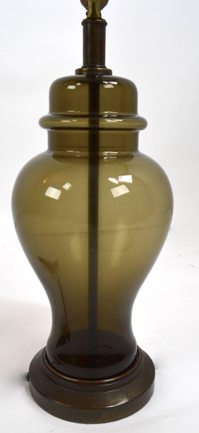 Mid-Century Modern Pair of Smoked Glass Jar Form Table Lamps For Sale