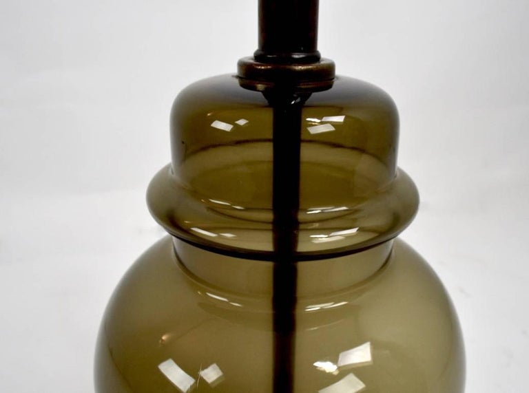 Italian Pair of Smoked Glass Jar Form Table Lamps For Sale