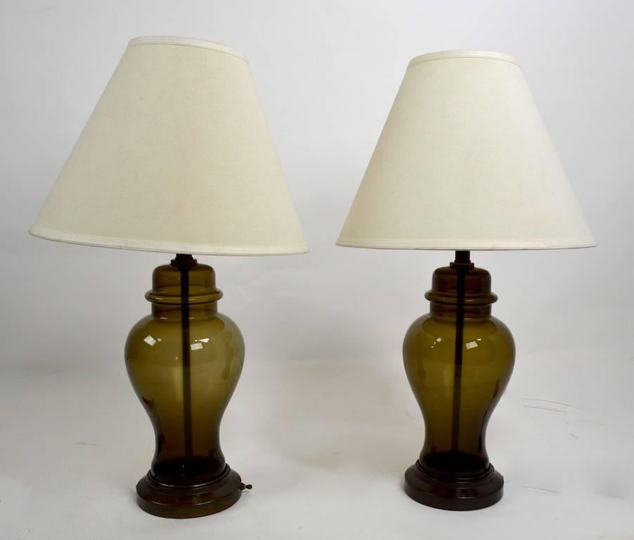 Mid-Century Modern Pair of Smoked Glass Jar Form Table Lamps
