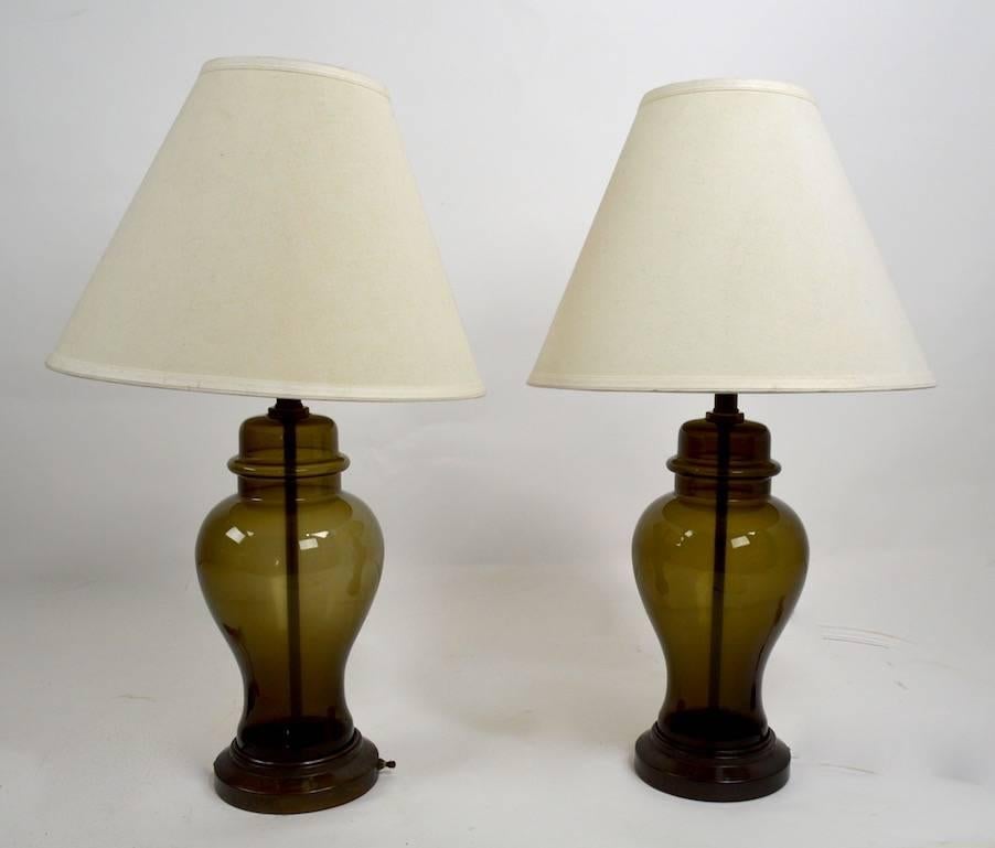 Mid-Century Modern Pair of Smoked Glass Jar Form Table Lamps