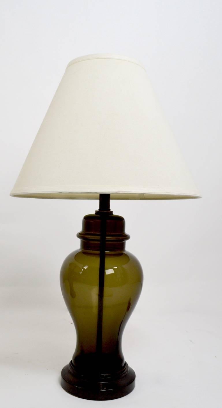 Italian Pair of Smoked Glass Jar Form Table Lamps