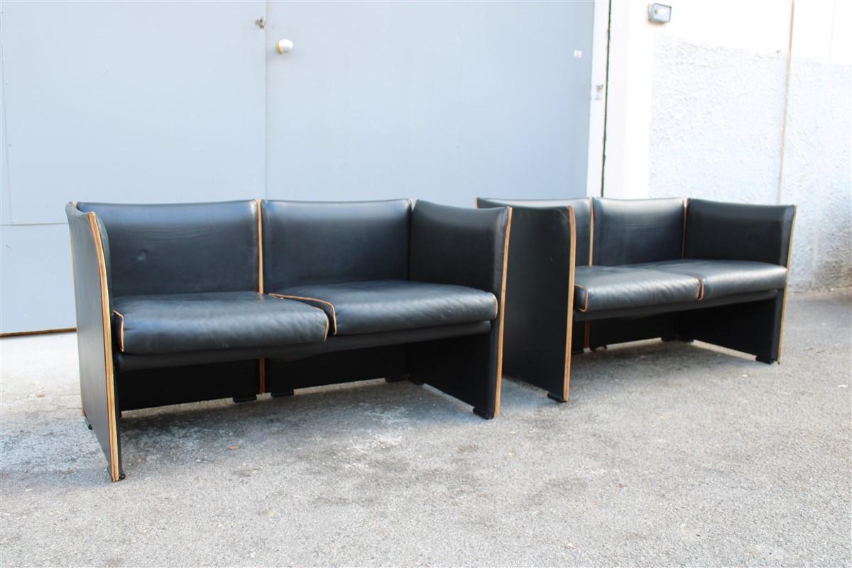 Paire de canapés Cassina Mario Bellini Peau Noire Design/One Minimal Razional en vente 7